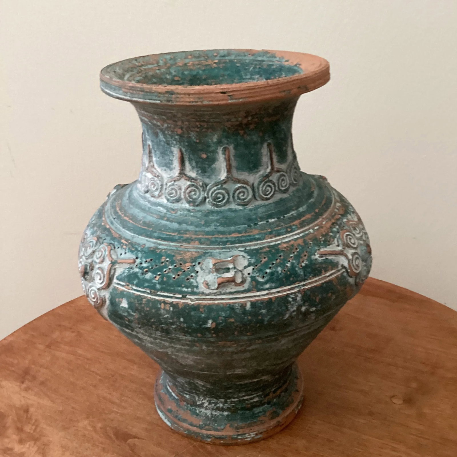 Early 20th Century Chinese Style Glazed Pottery Terracotta Green Vase - 2