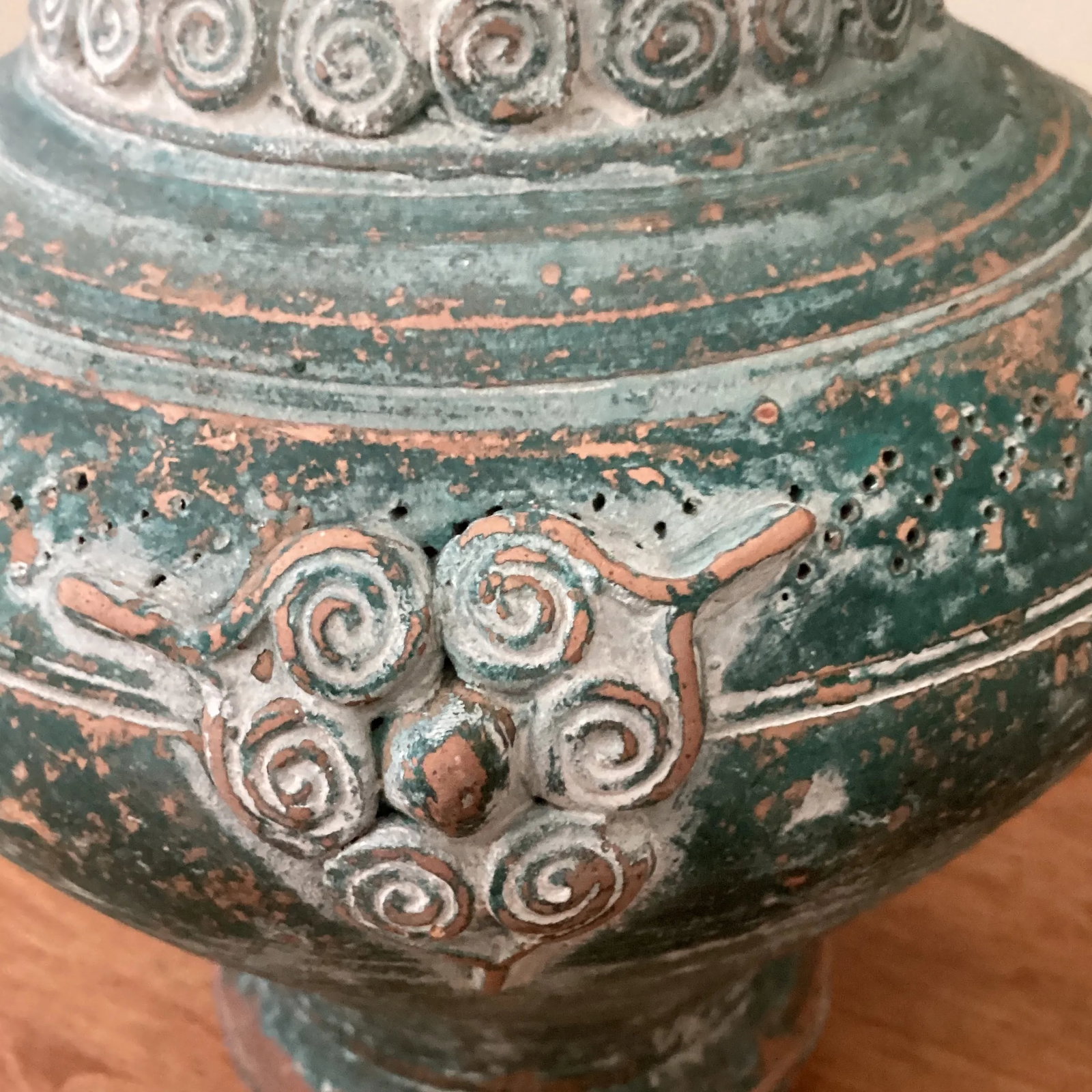 Early 20th Century Chinese Style Glazed Pottery Terracotta Green Vase - 5