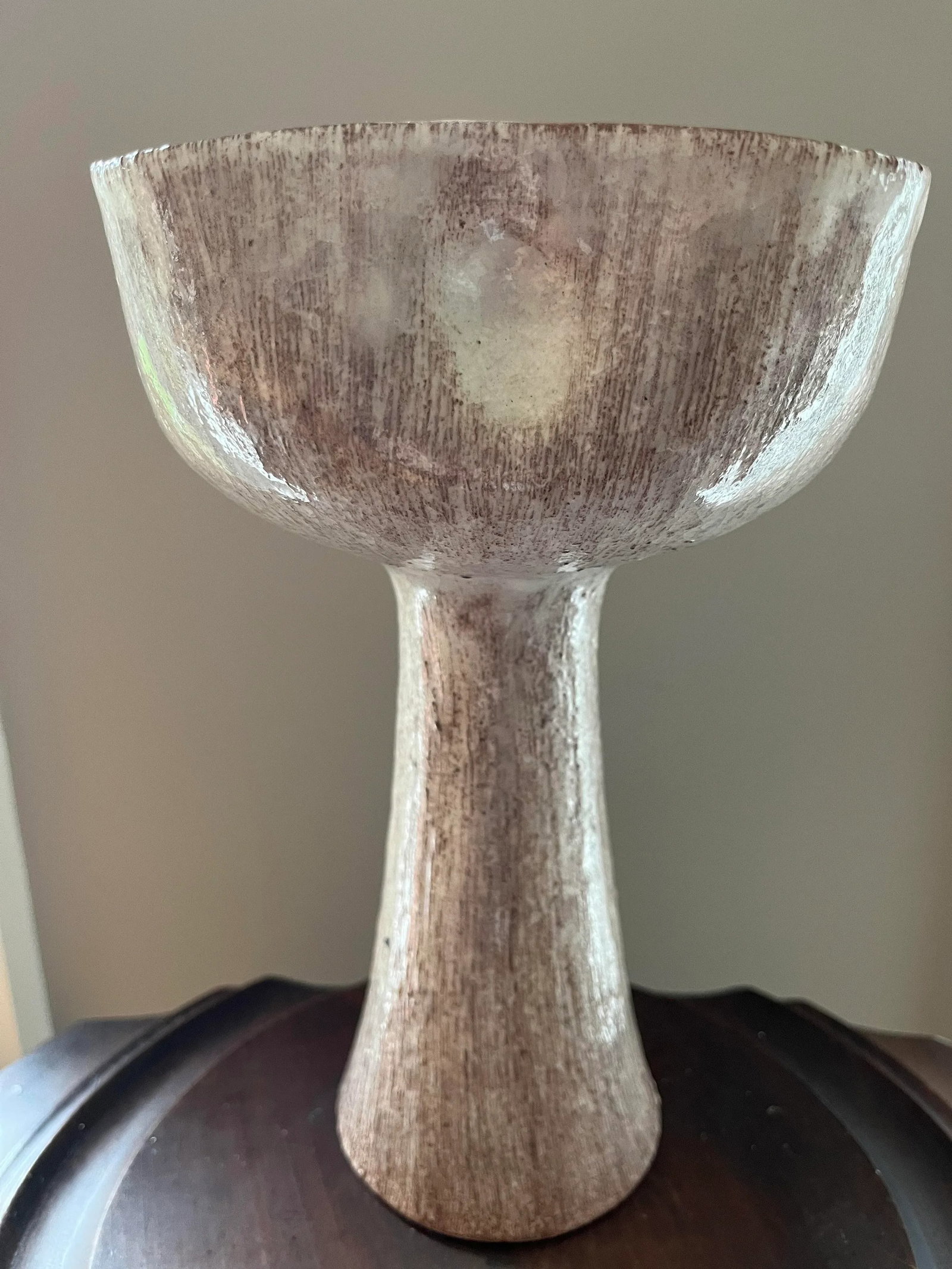 Mid-Century Japanese Ikebana Glazed Stoneware Pedestal Vase With Marking on Base - 2