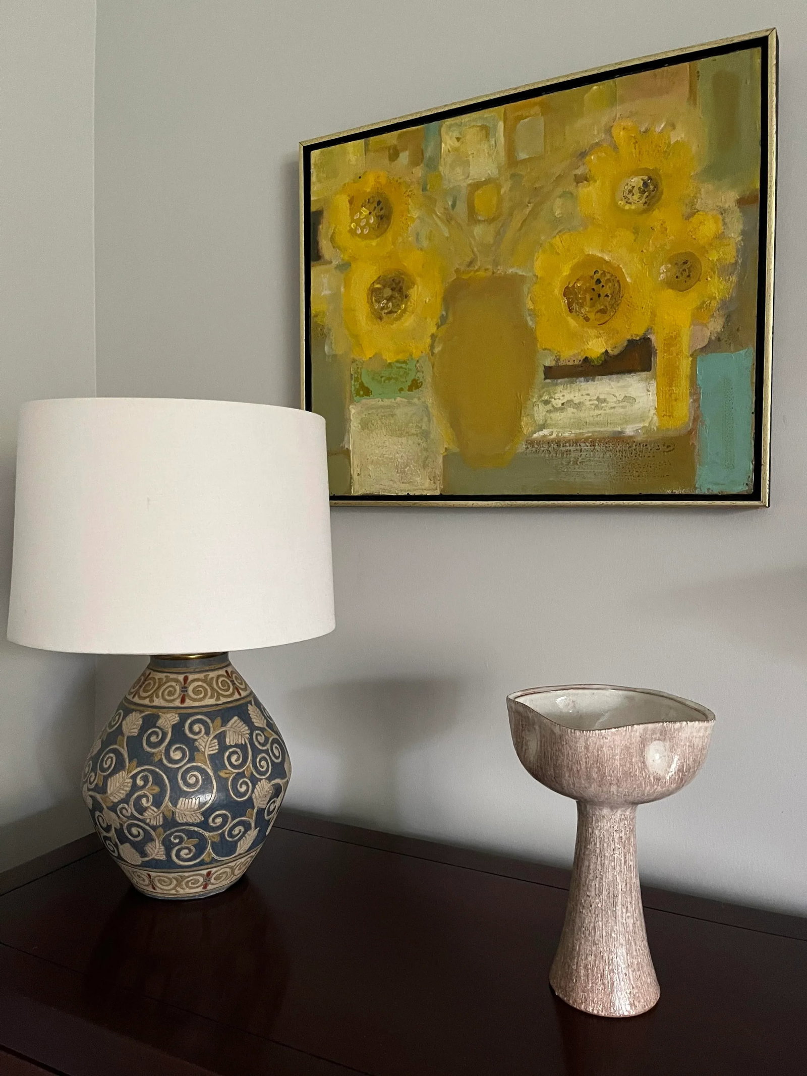Mid-Century Japanese Ikebana Glazed Stoneware Pedestal Vase With Marking on Base - 5