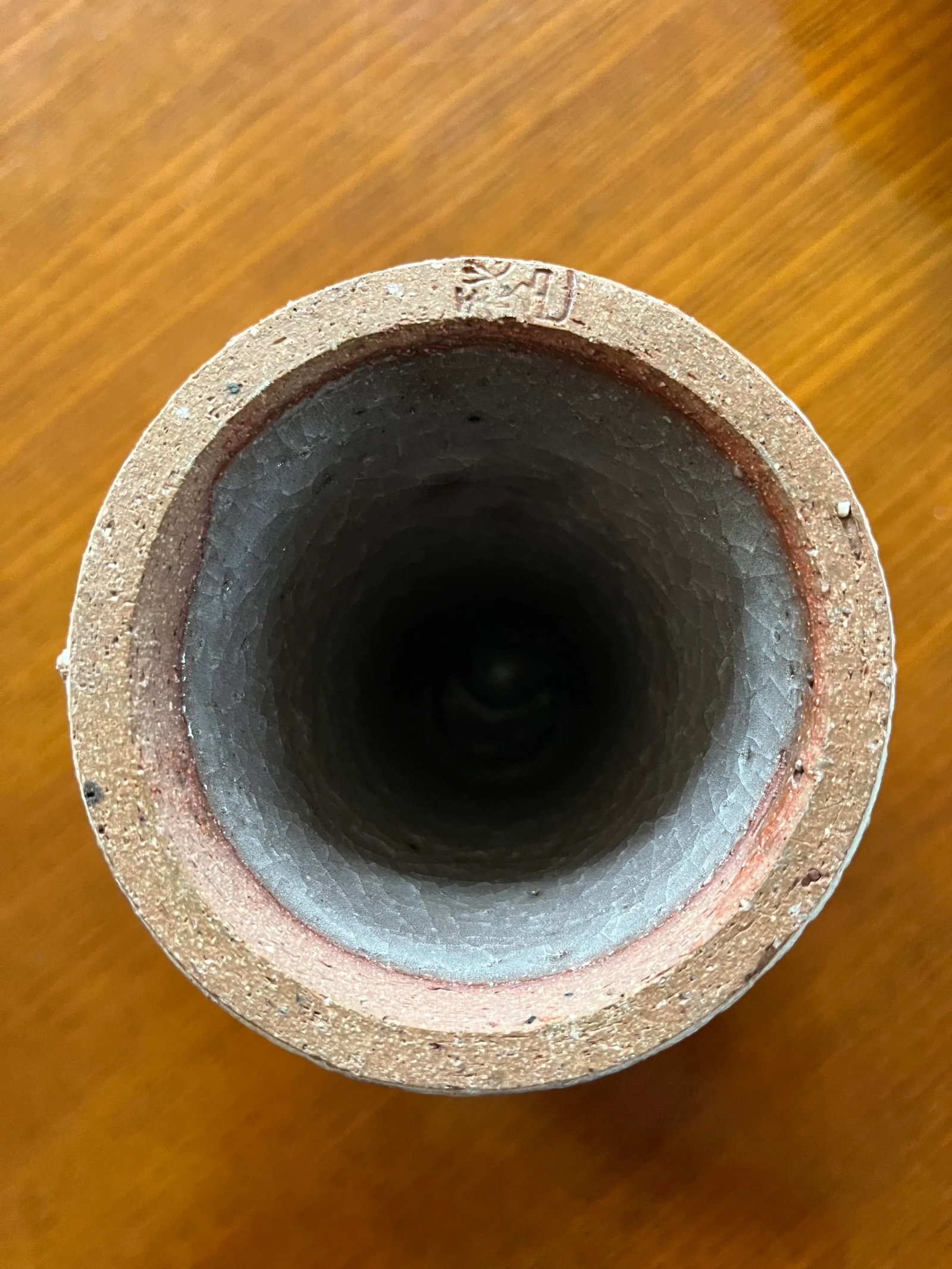 Mid-Century Japanese Ikebana Glazed Stoneware Pedestal Vase With Marking on Base - 6