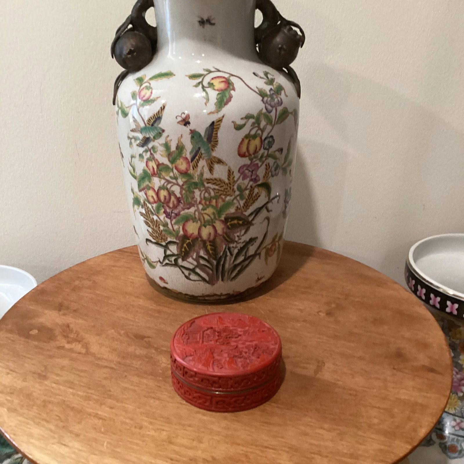 Late 19th Century Antique Small Carved Cinnabar Lacquer 'Scholar' Circular Box and Cover - 10