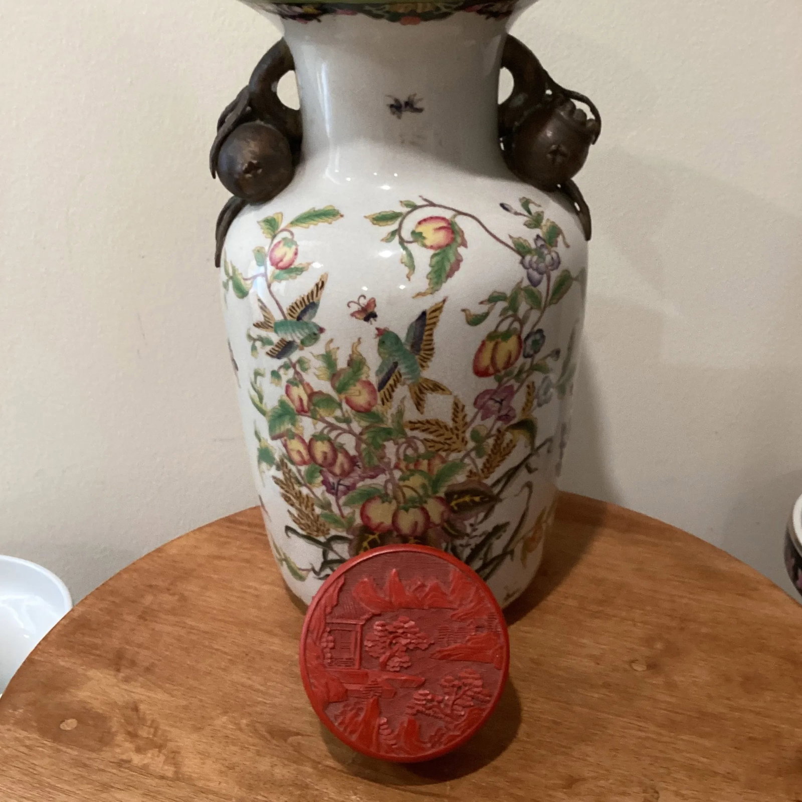 Late 19th Century Antique Small Carved Cinnabar Lacquer 'Scholar' Circular Box and Cover - 11