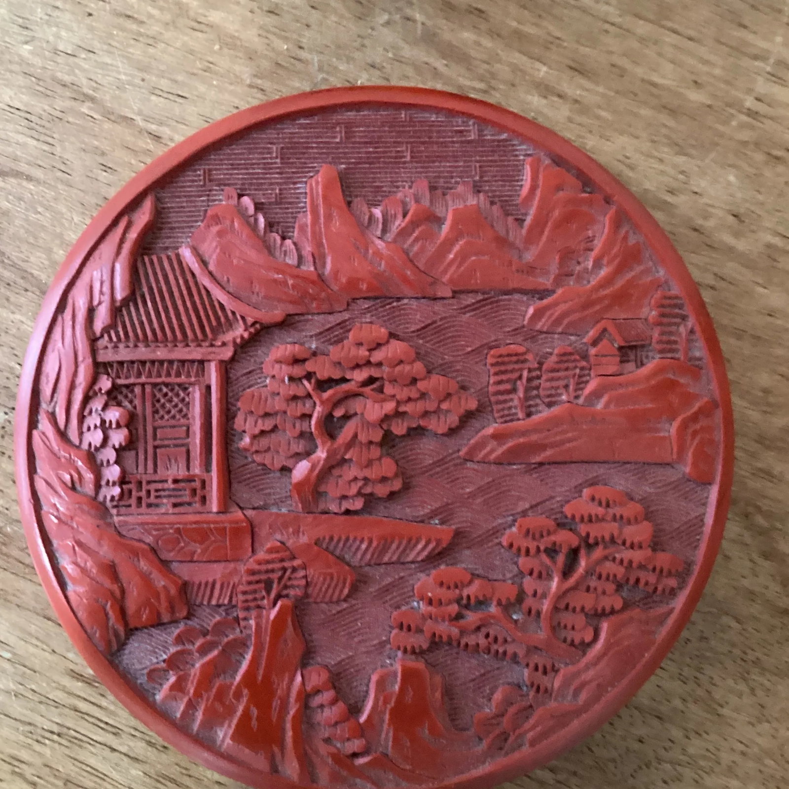 Late 19th Century Antique Small Carved Cinnabar Lacquer 'Scholar' Circular Box and Cover - 6