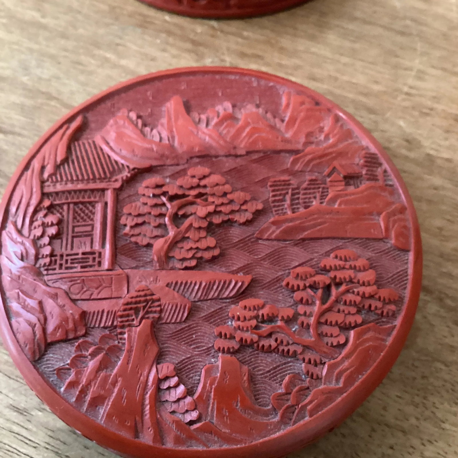 Late 19th Century Antique Small Carved Cinnabar Lacquer 'Scholar' Circular Box and Cover - 7