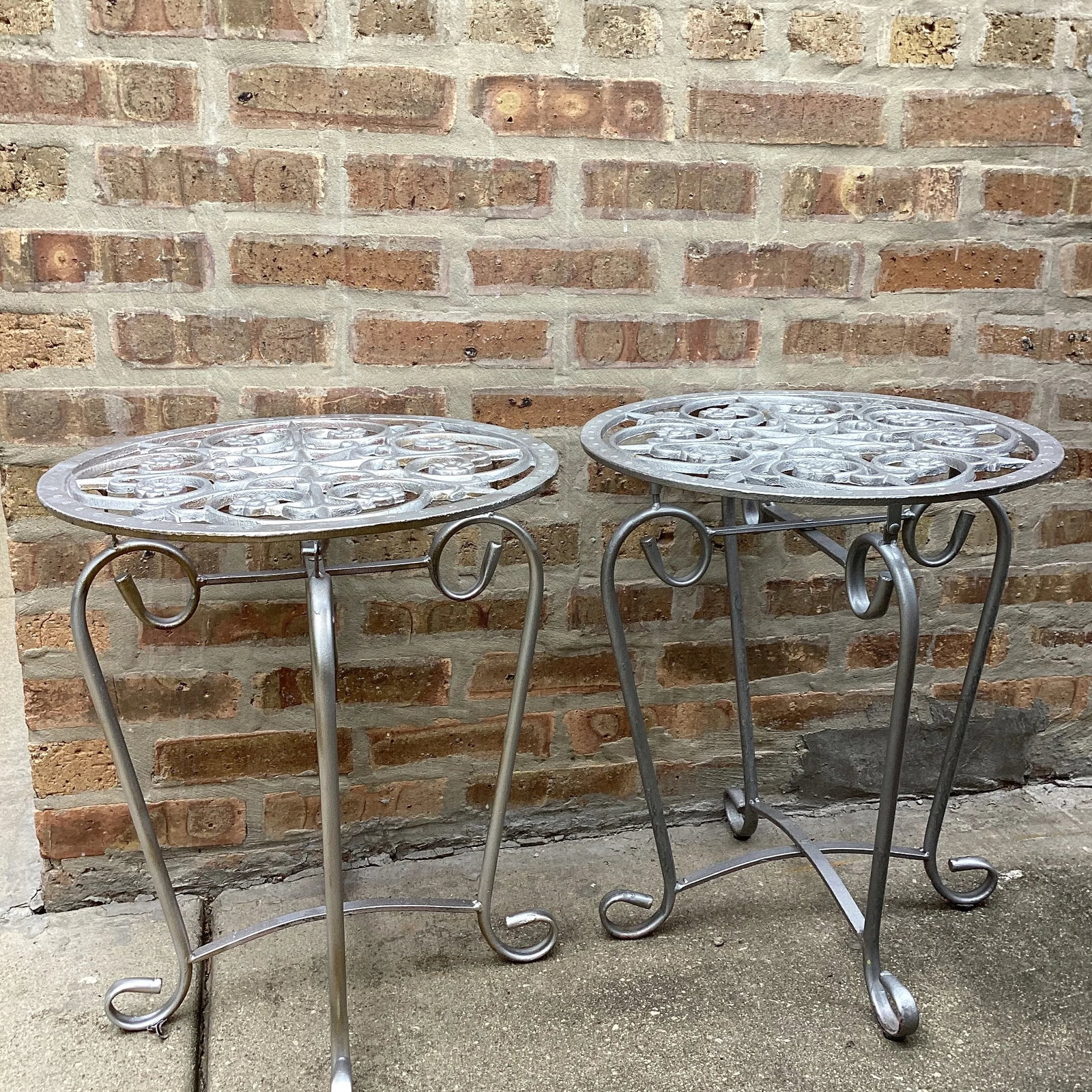Mid 20th Century French Style Vintage Scrolled Wrought Iron Tables - Set of 2 - 12