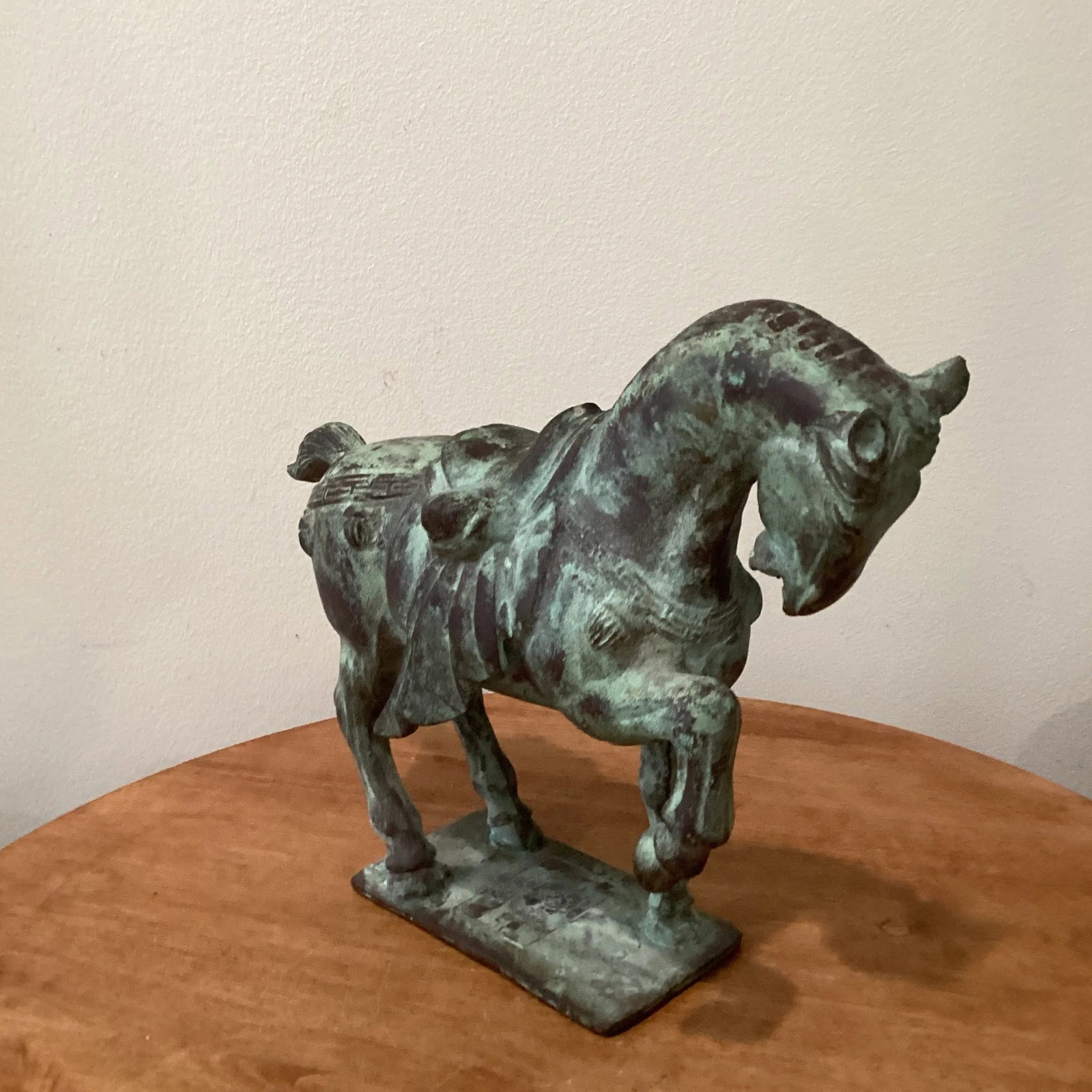 Early 20th Century Tang Dynasty-Style War Horse Metal Sculpture on Pedestal, Artist Signed - 10