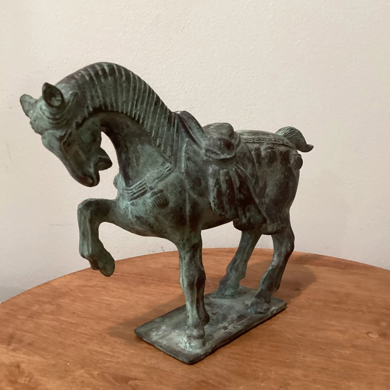 Early 20th Century Tang Dynasty-Style War Horse Metal Sculpture on Pedestal, Artist Signed - 11