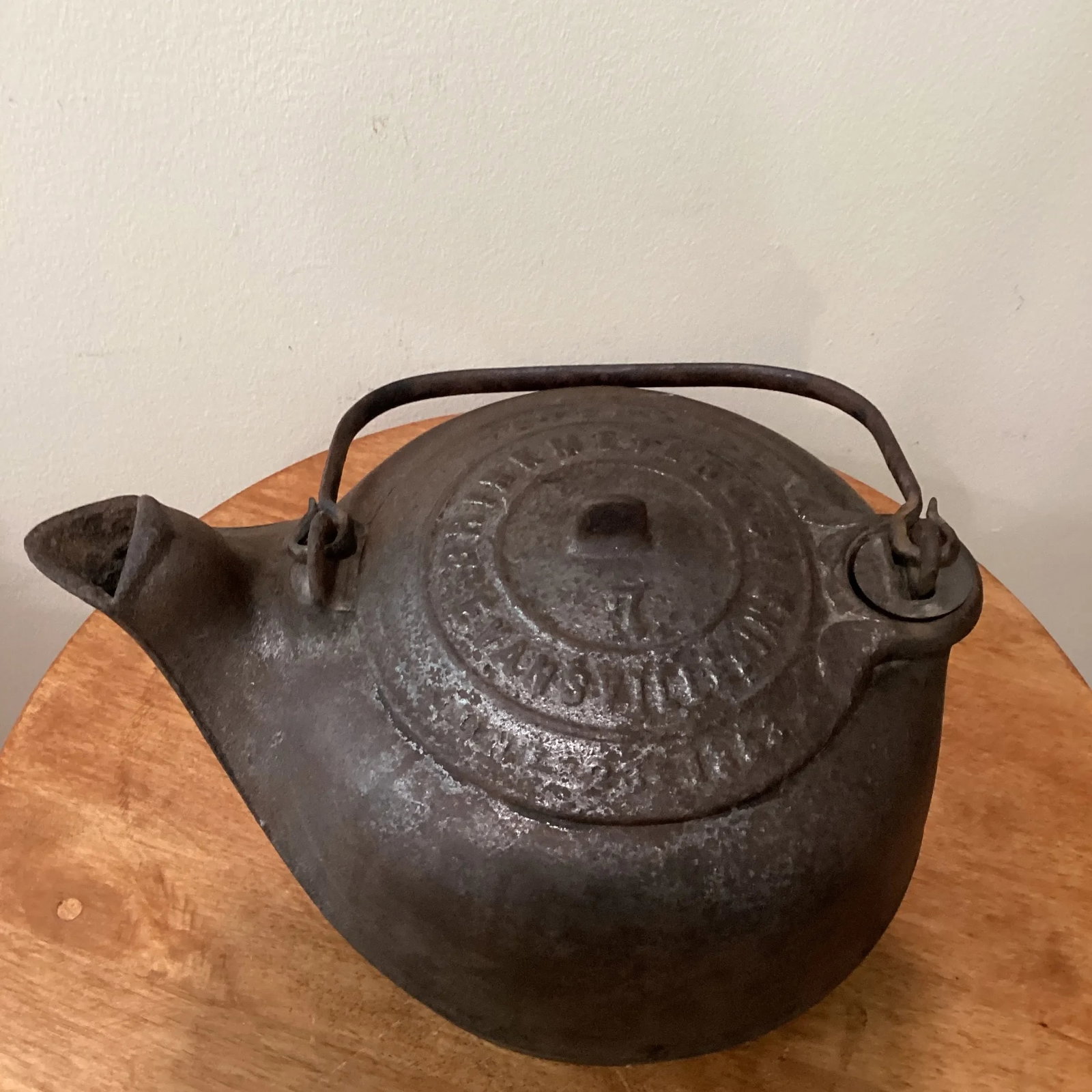 Antique 1863 Brinkmeyer Cast Iron Tea Kettle Evansville - 2