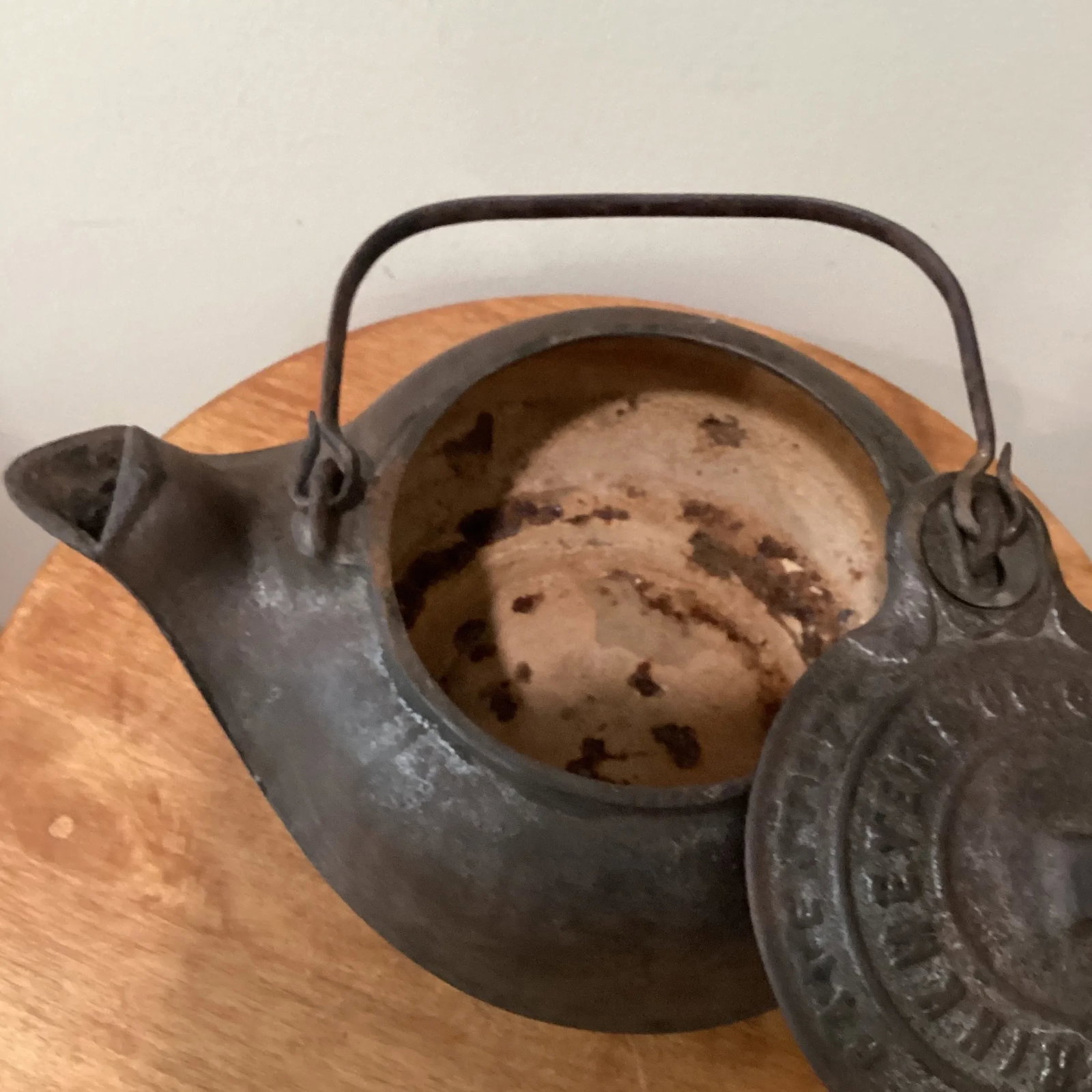 Antique 1863 Brinkmeyer Cast Iron Tea Kettle Evansville - 3