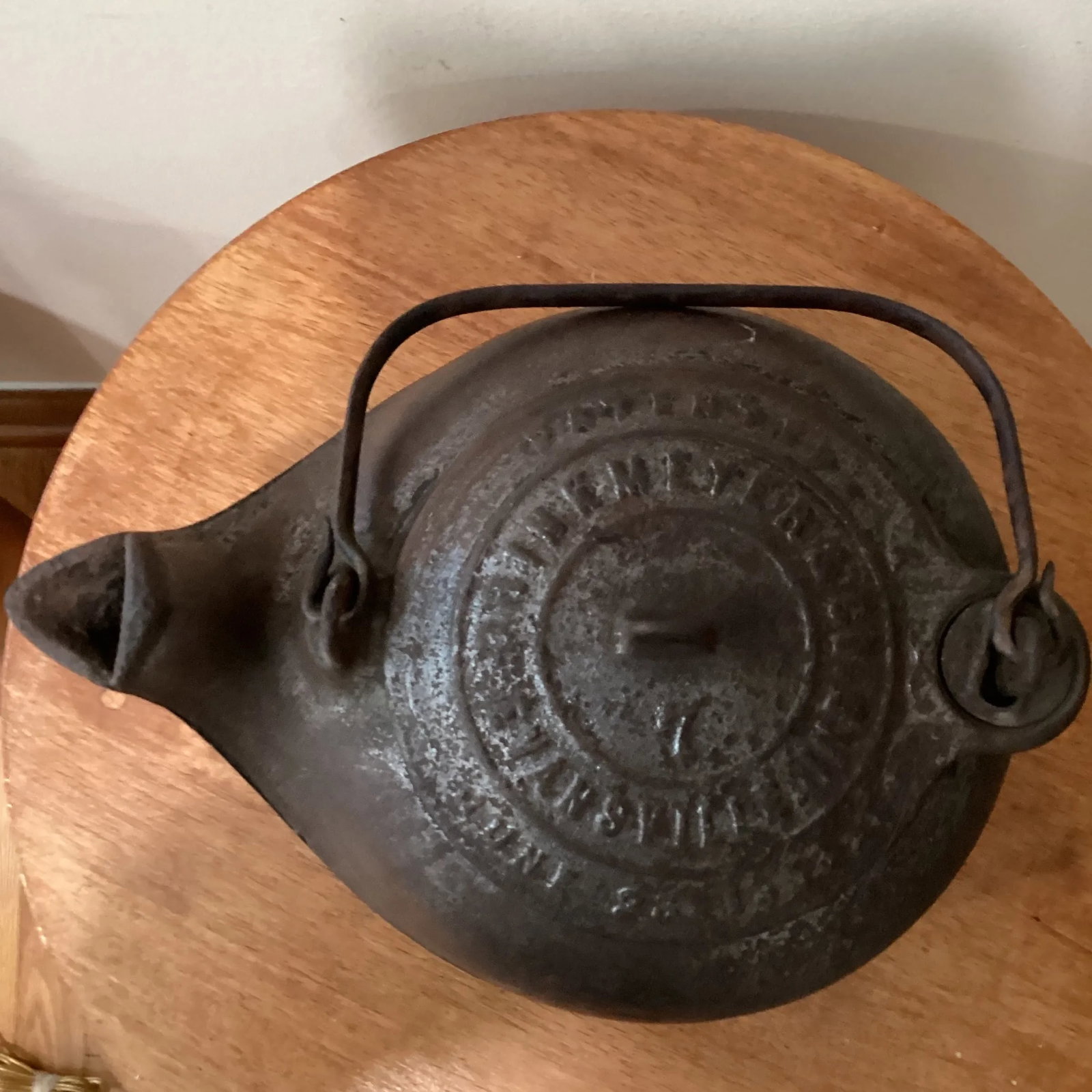Antique 1863 Brinkmeyer Cast Iron Tea Kettle Evansville - 4
