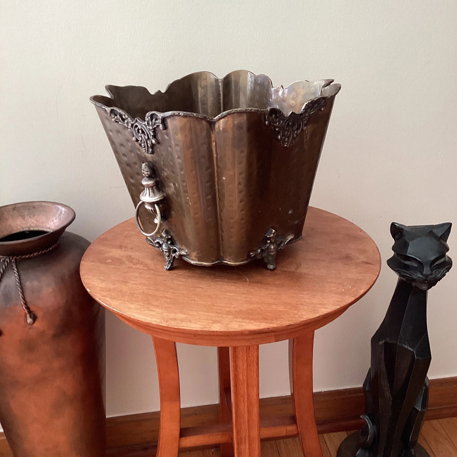 Vintage Hammered Brass Footed Cachepot/Champagne Basket/Planter With Handles - 11