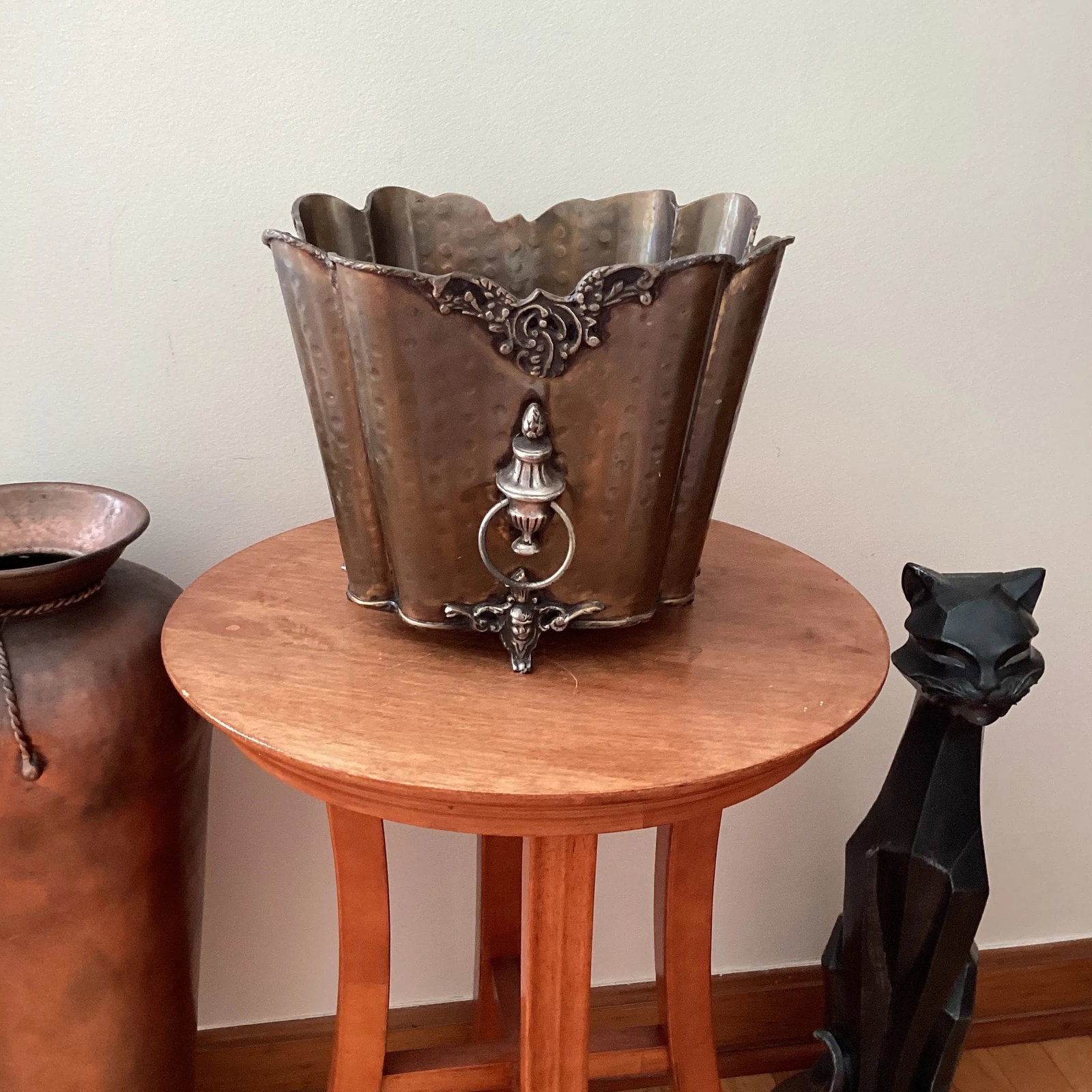 Vintage Hammered Brass Footed Cachepot/Champagne Basket/Planter With Handles - 12
