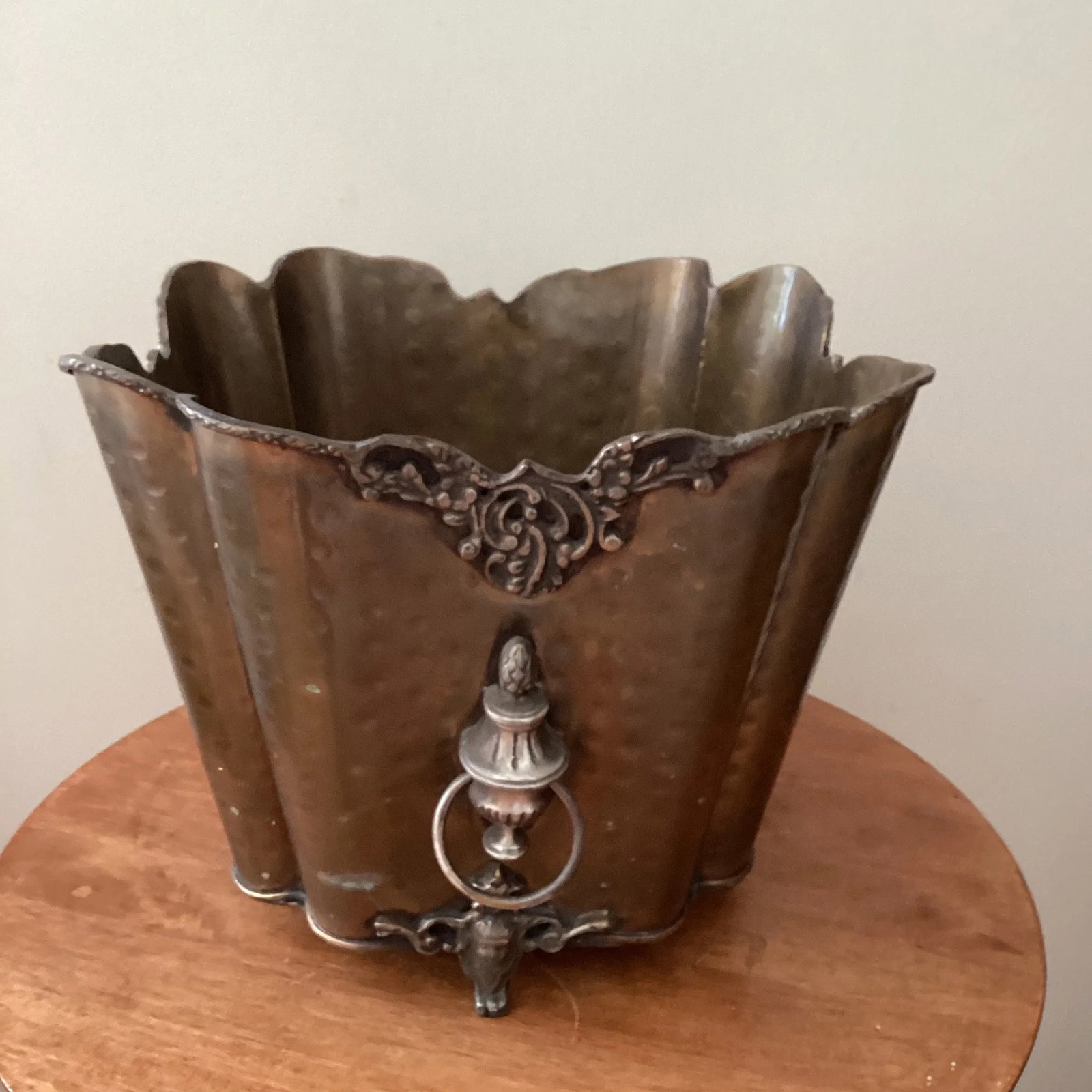 Vintage Hammered Brass Footed Cachepot/Champagne Basket/Planter With Handles - 2