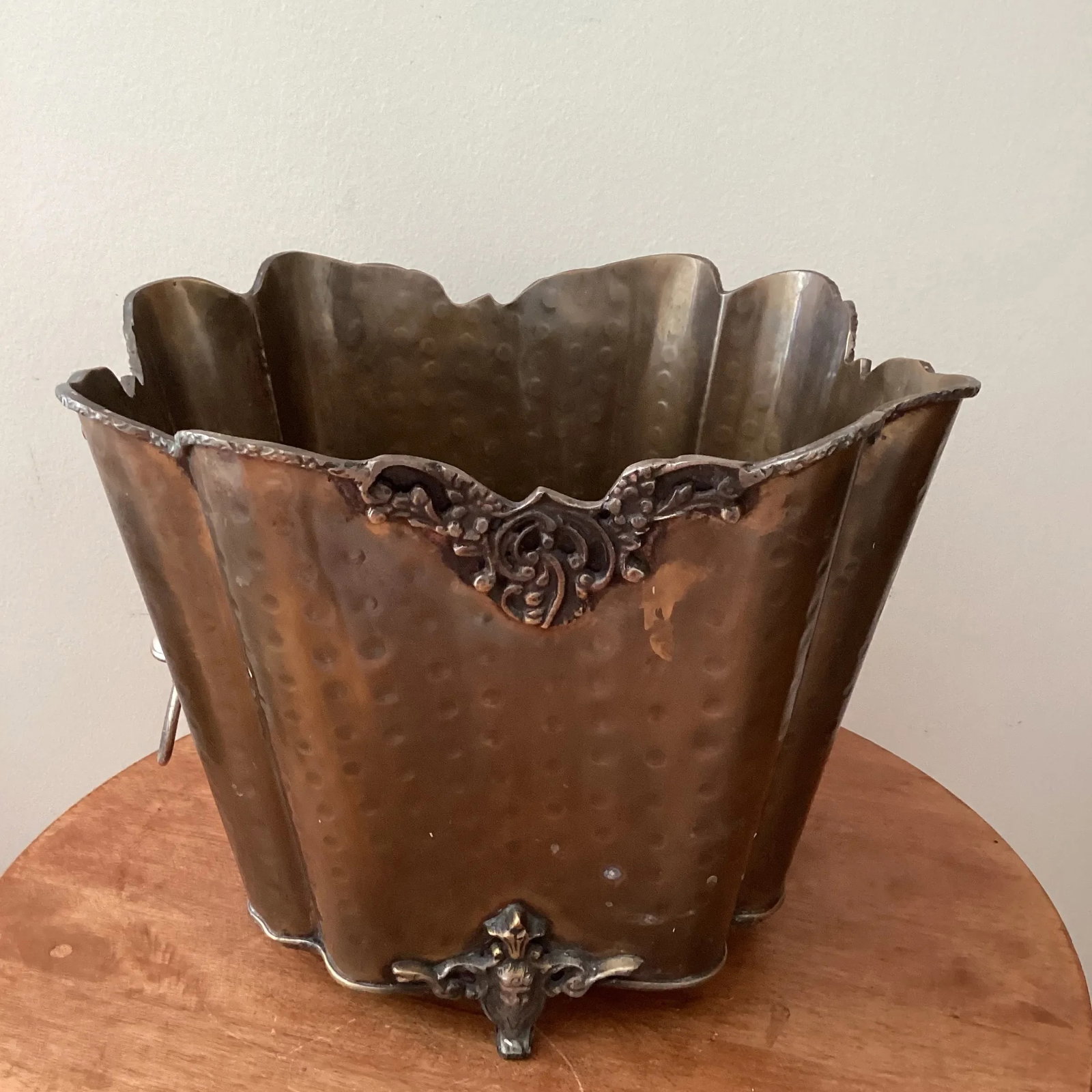 Vintage Hammered Brass Footed Cachepot/Champagne Basket/Planter With Handles - 3