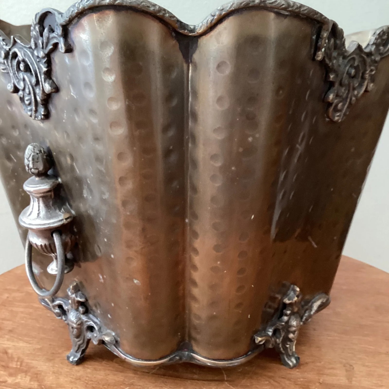 Vintage Hammered Brass Footed Cachepot/Champagne Basket/Planter With Handles - 7