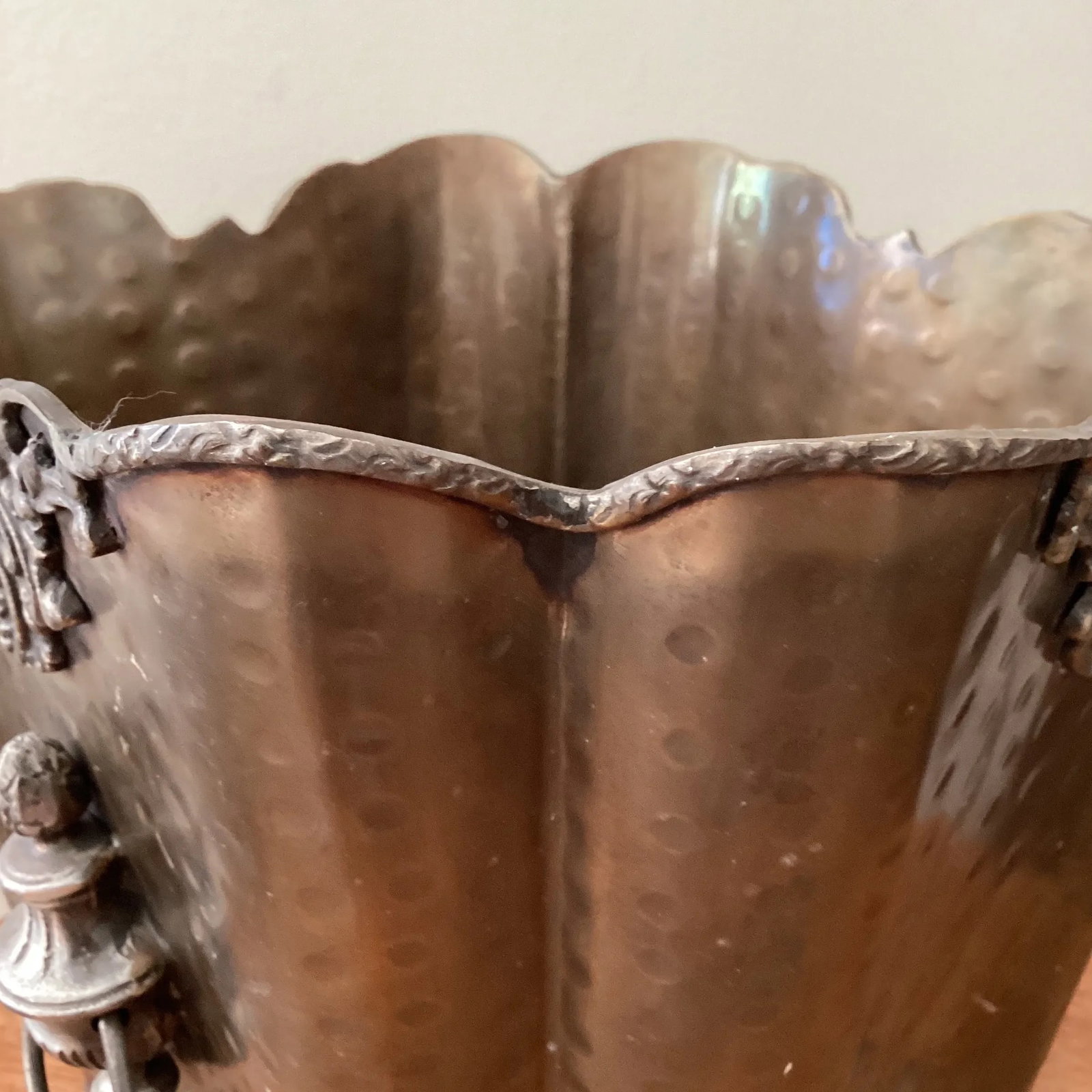 Vintage Hammered Brass Footed Cachepot/Champagne Basket/Planter With Handles - 8