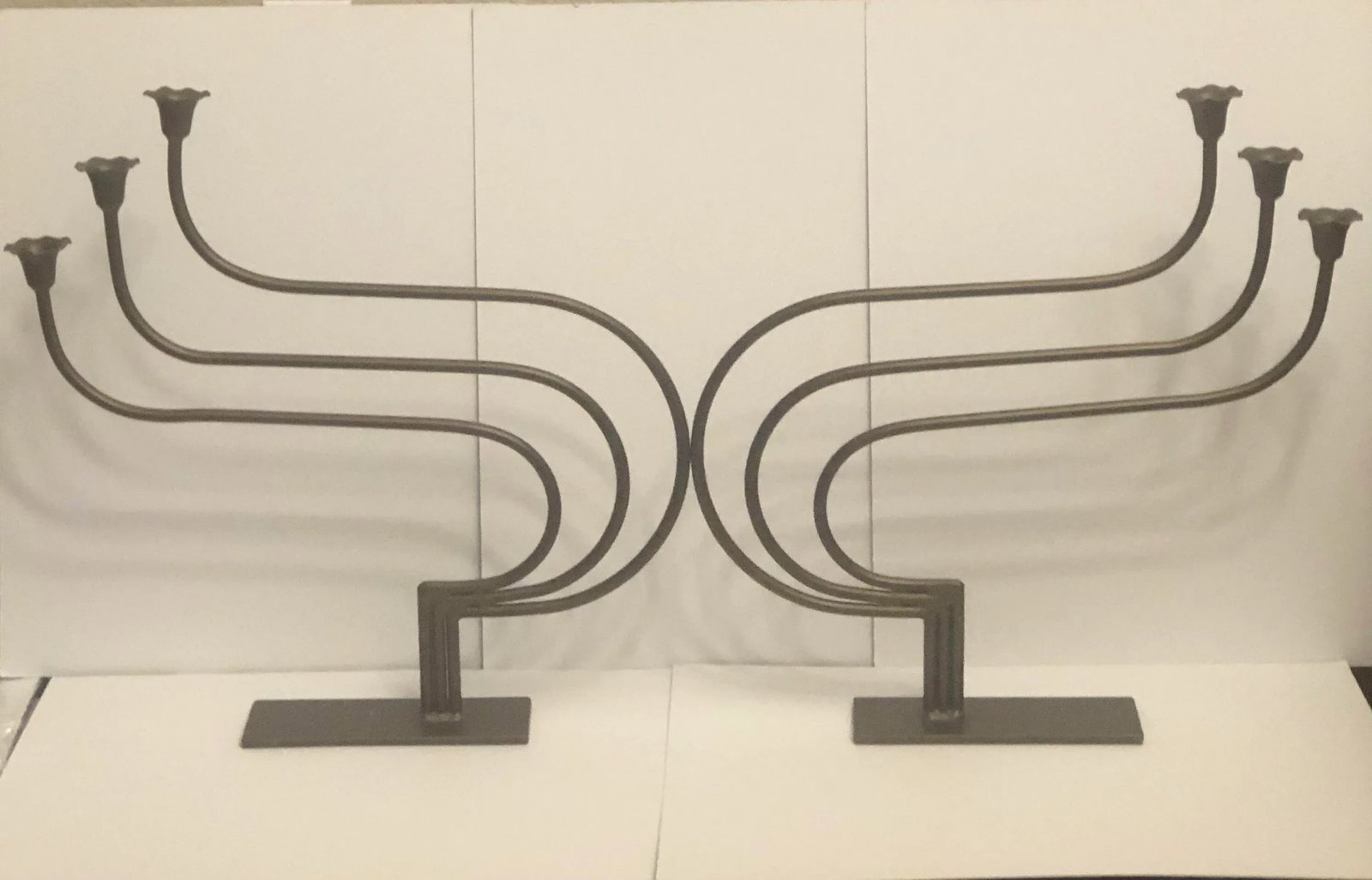 Mid 20th Century Art Nouveau Brass Candelabras - a Pair - 11