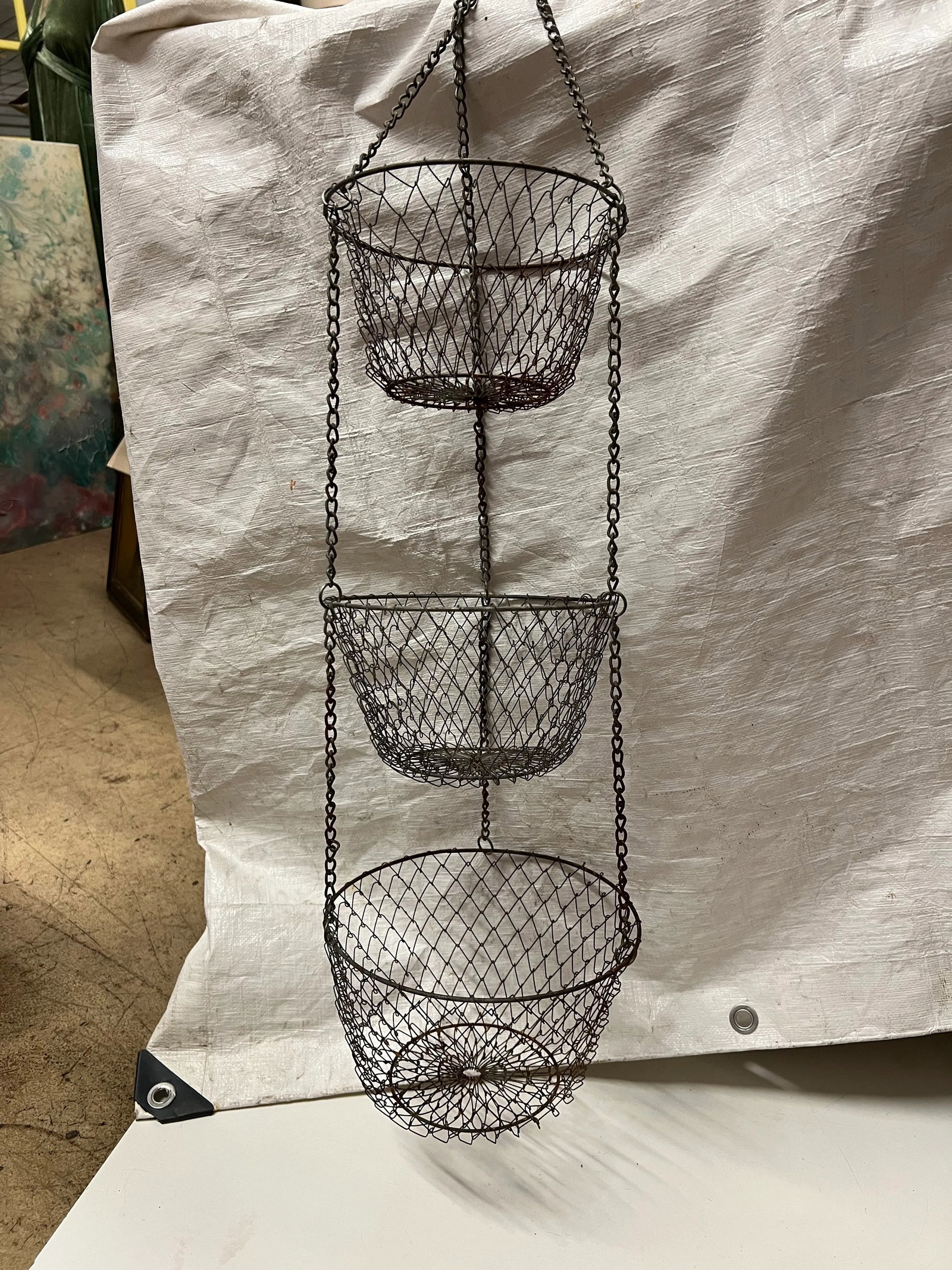 Vintage Collapsible Hanging 3 Tier Metal Baskets - 2