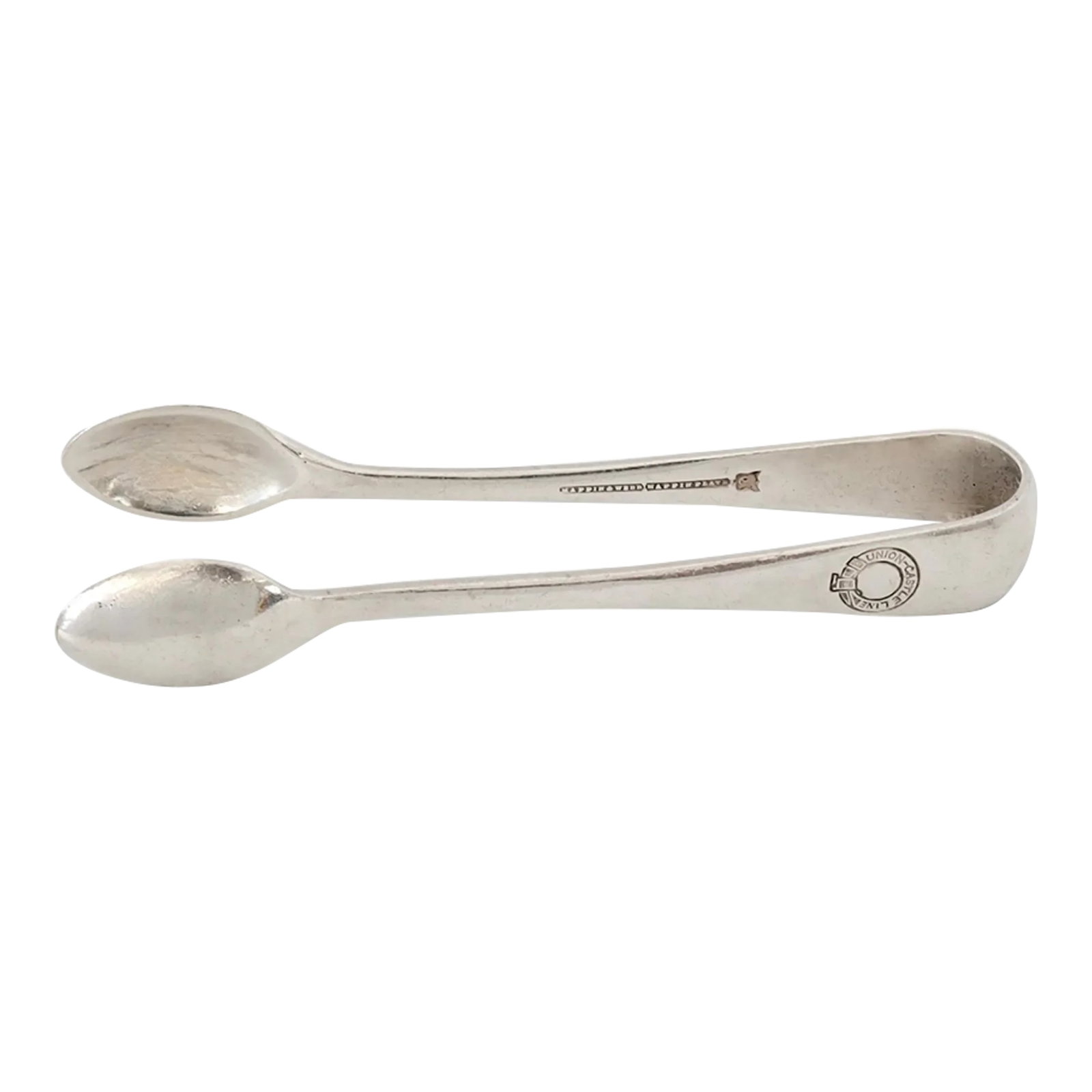 Antique Mappin & Webb for Union Castle S S Line Sugar Tongs: These elegant sugar tongs, crafted by renowned silversmiths Mappin & Webb, were made for the Union Castle Line. The Union-Castle Line, a distinguished British shipping line, operated a fleet of