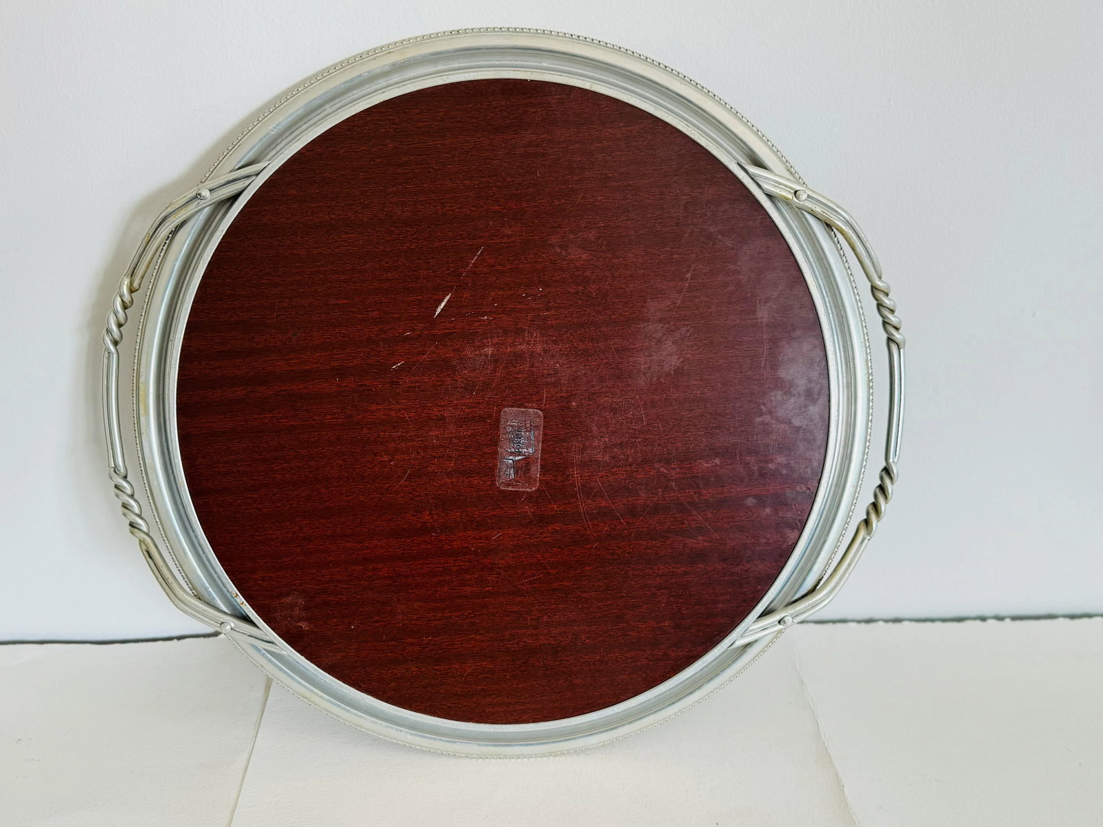 Vintage 1960s Aluminum & Formica Twisted Handle Serving Tray - 4
