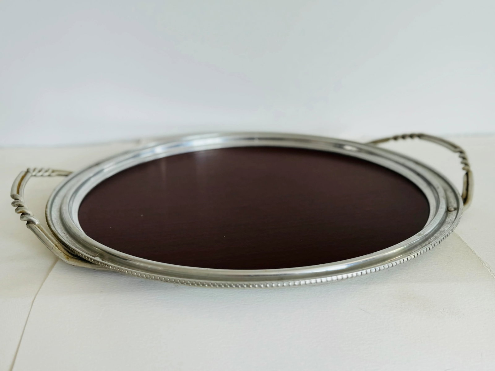 Vintage 1960s Aluminum & Formica Twisted Handle Serving Tray - 5