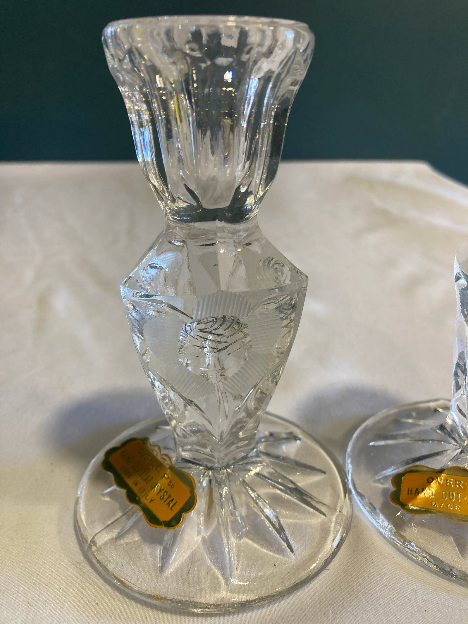 Vintage Italian Hand Cut Crystal Candlesticks, a Pair - 2