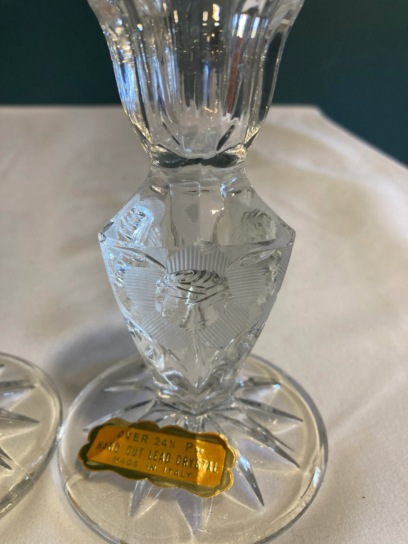 Vintage Italian Hand Cut Crystal Candlesticks, a Pair - 3
