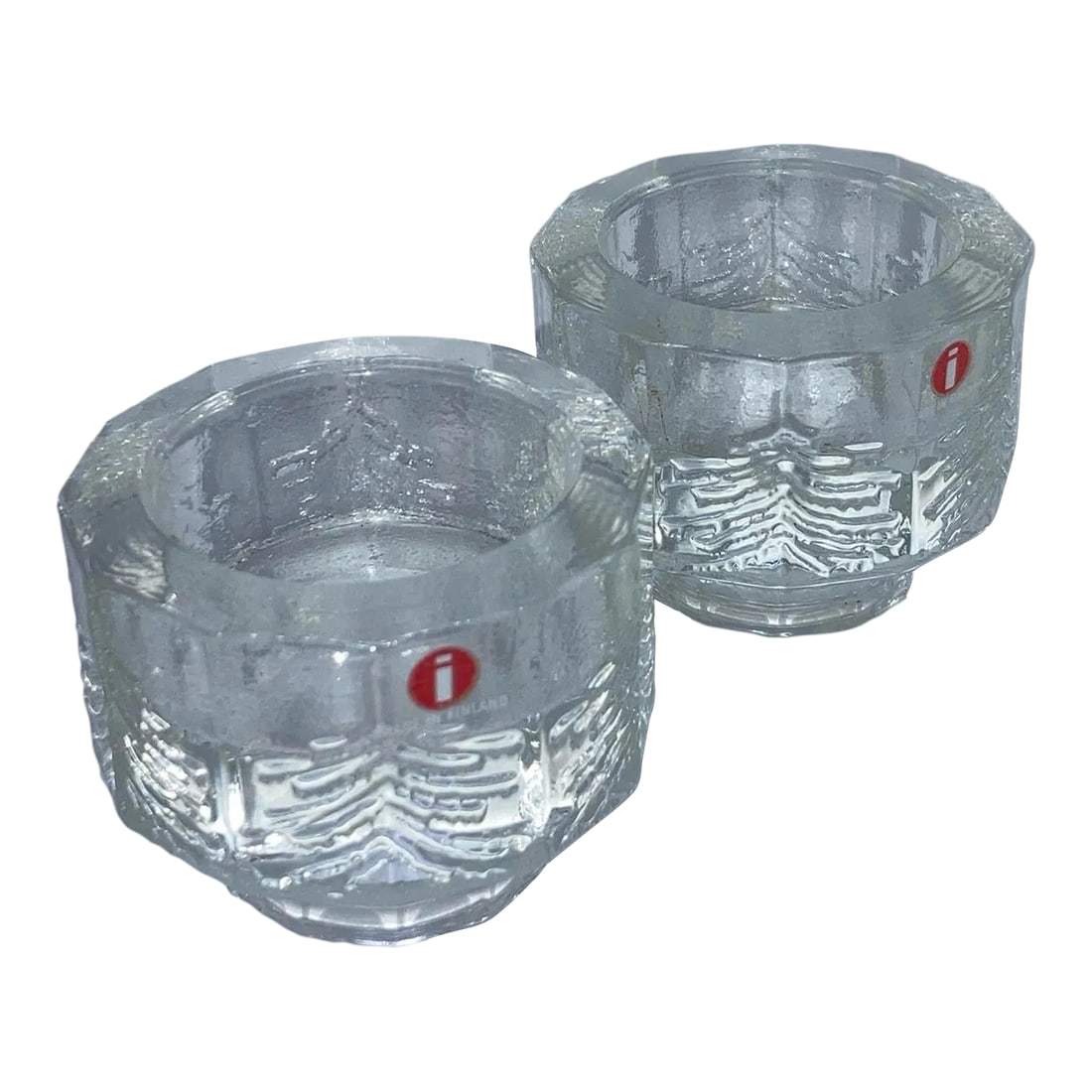 Set of 2 Iittala Design: Jorma Vennola Finland Kuusi / Fir Pine Tree Clear Glass Candle / Votive Hol: Set of 2 IITTALA design: Jorma Vennola Finland KUUSI / Fir pine tree Clear glass candle / votive holder Small 2" x 2 3/8", 7oz each Condition: Alterations: Original Condition Unaltered Imperfections: