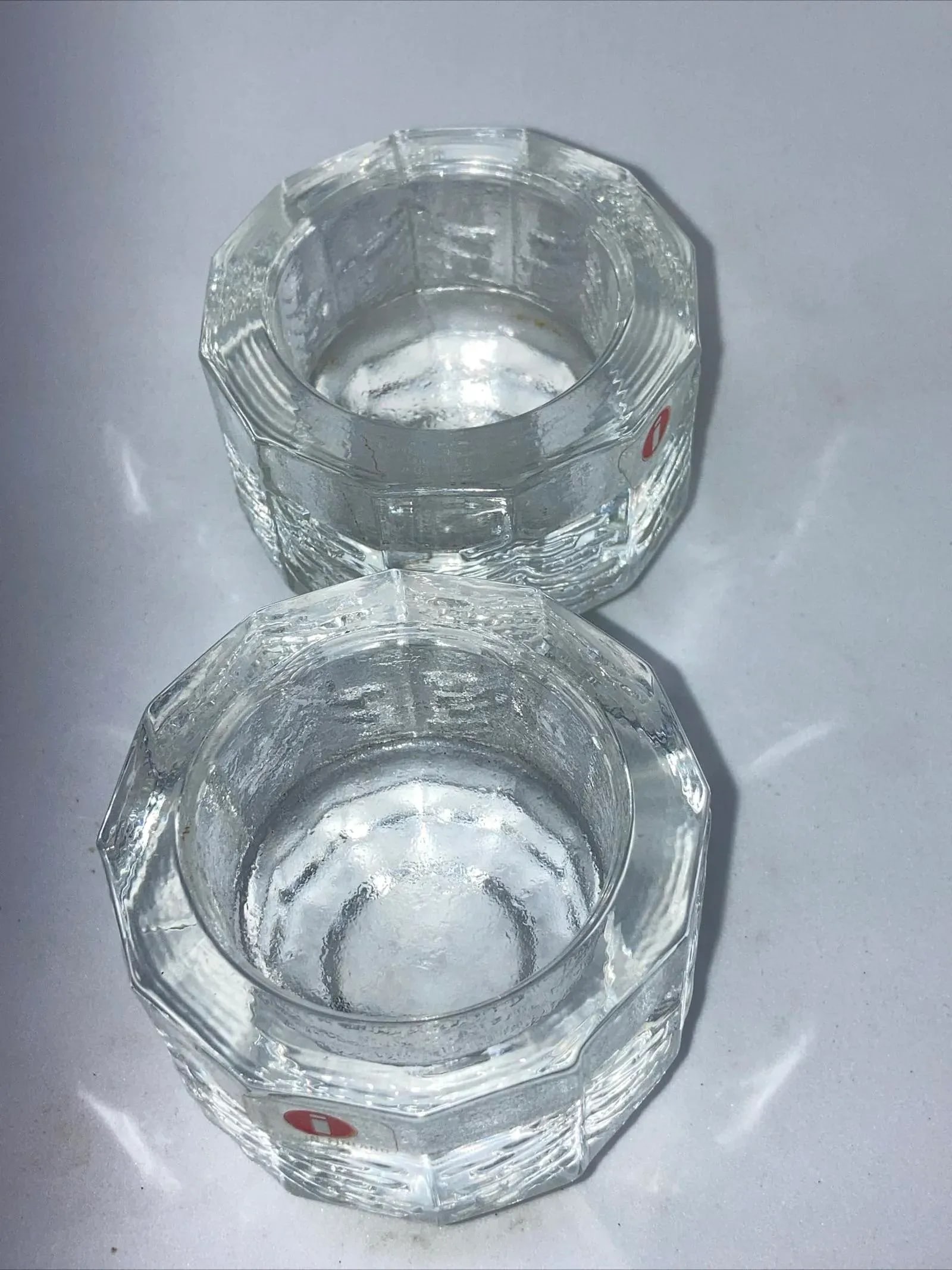 Set of 2 Iittala Design: Jorma Vennola Finland Kuusi / Fir Pine Tree Clear Glass Candle / Votive Hol - 3