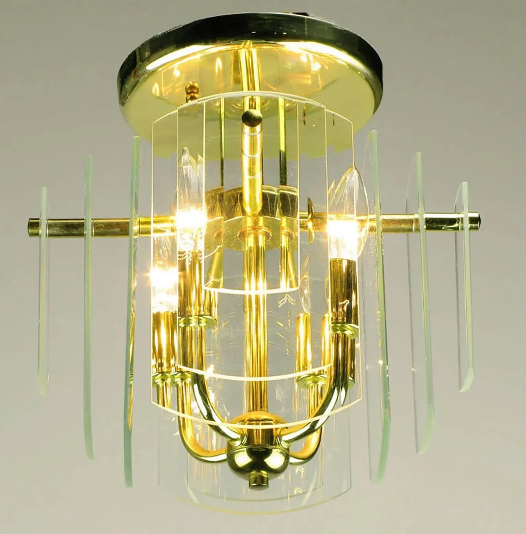Brass and Beveled Graduated Glass Ceiling Lights - a Pair - 2