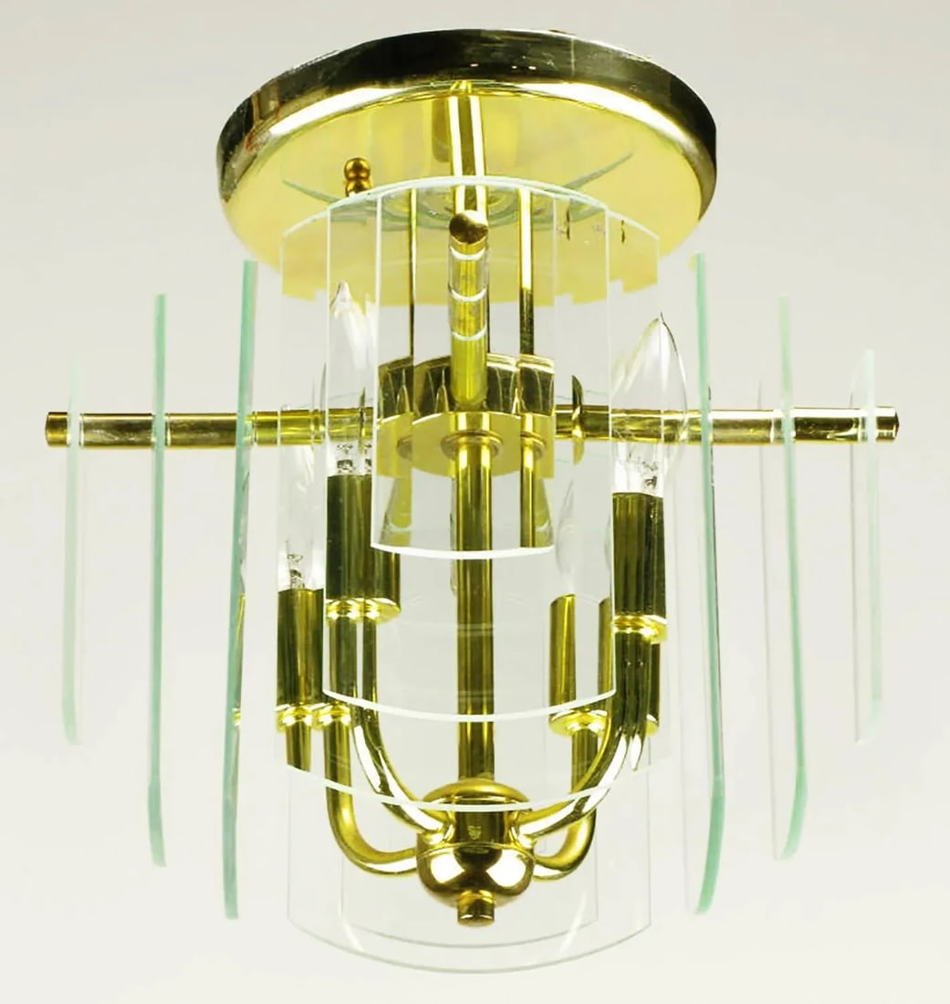 Brass and Beveled Graduated Glass Ceiling Lights - a Pair - 3