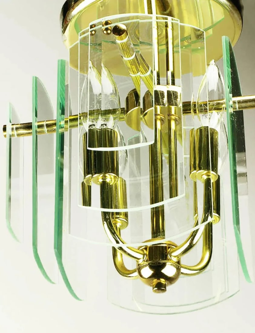 Brass and Beveled Graduated Glass Ceiling Lights - a Pair - 4