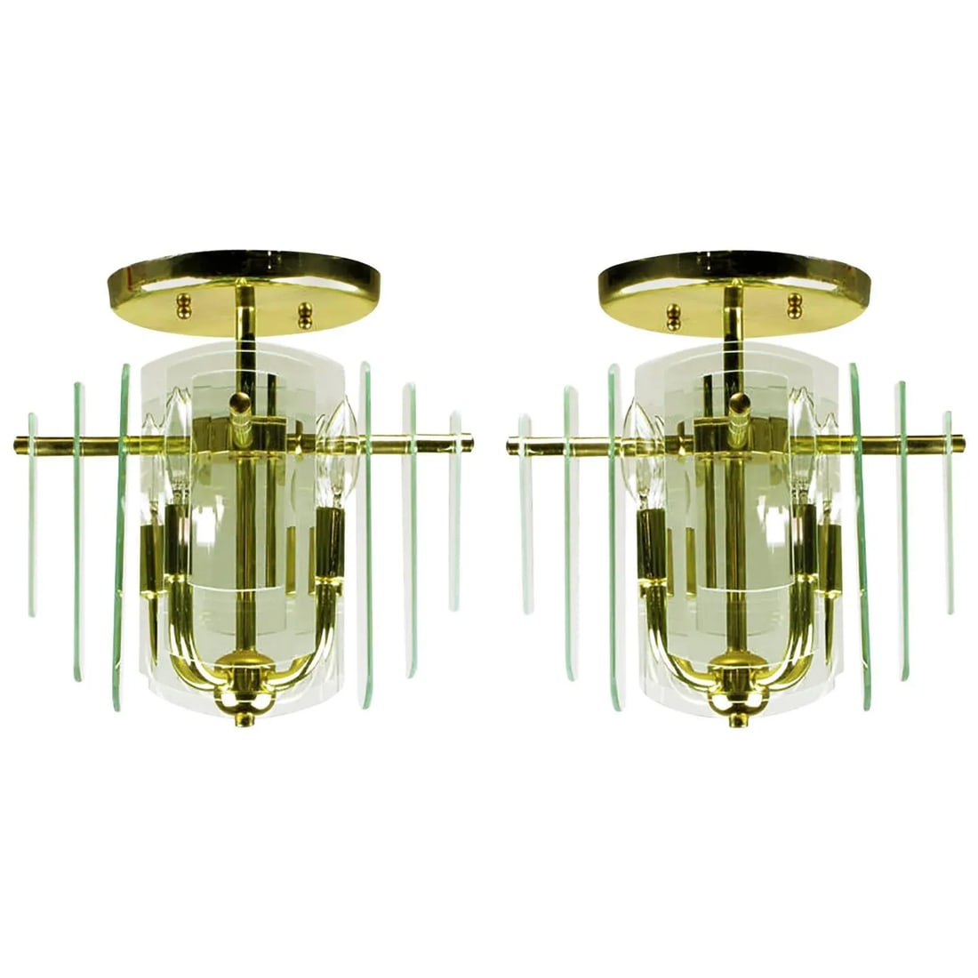 Brass and Beveled Graduated Glass Ceiling Lights - a Pair - 6