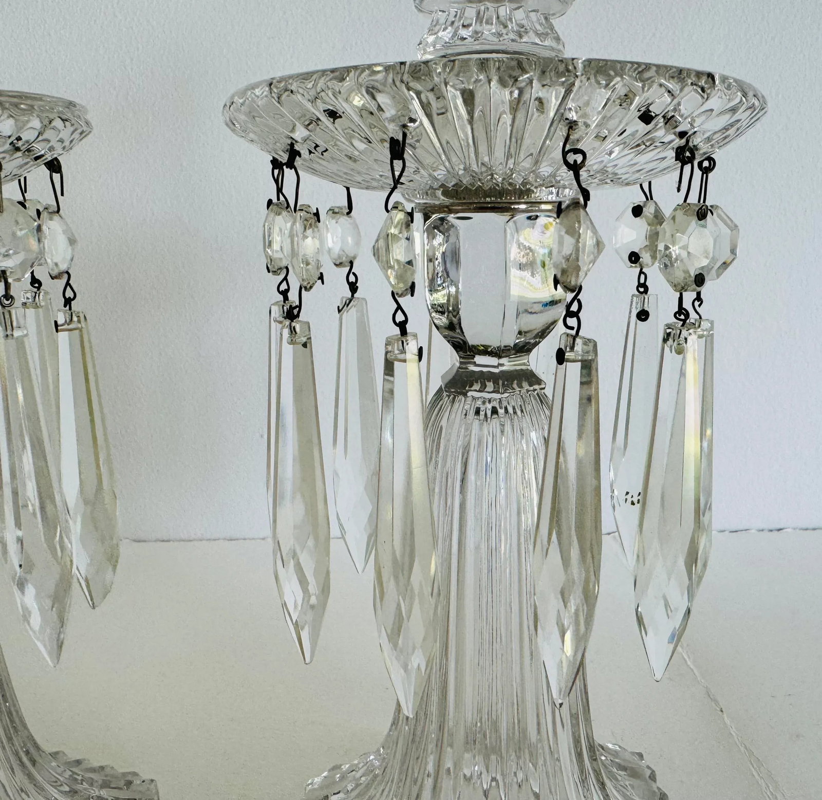 Vintage 1930s Art Deco Glass Candelabra's With Prisms, a Pair - 4