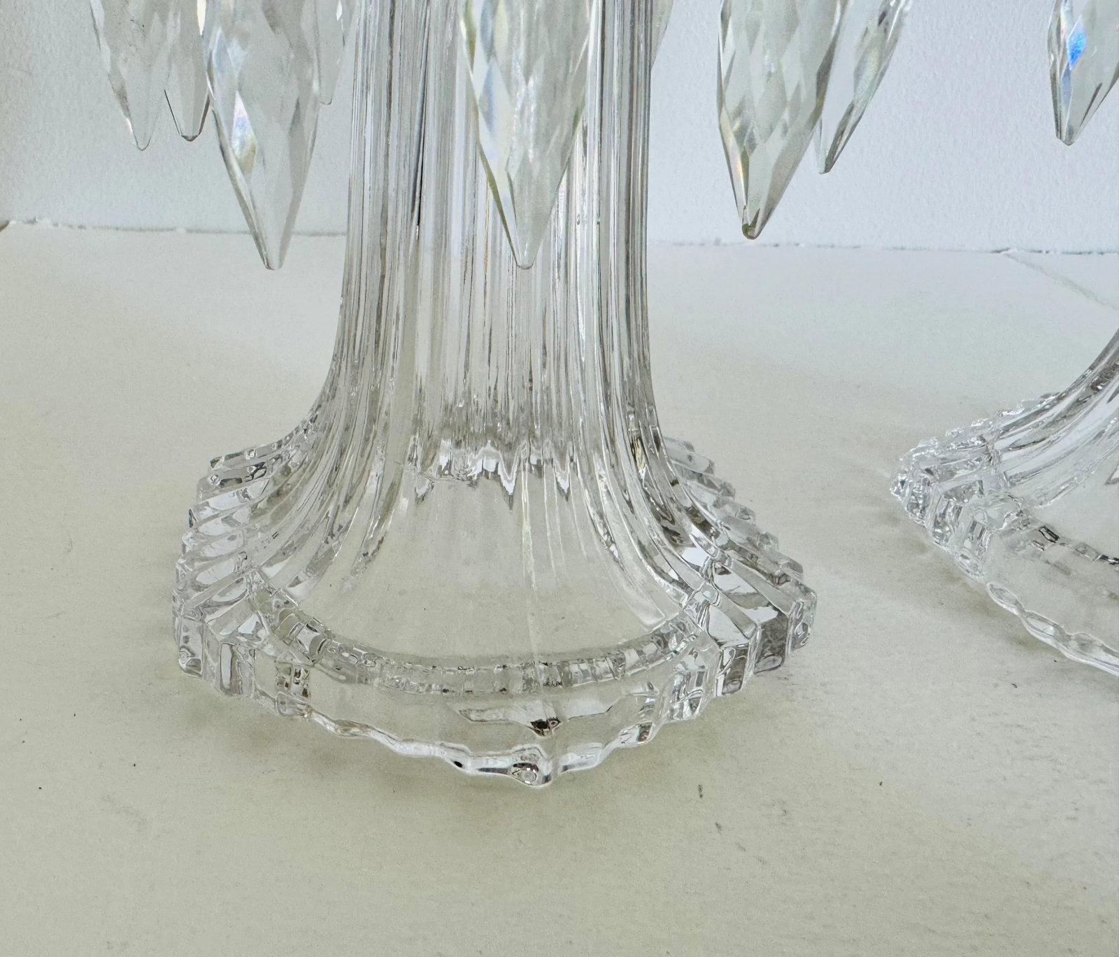 Vintage 1930s Art Deco Glass Candelabra's With Prisms, a Pair - 5