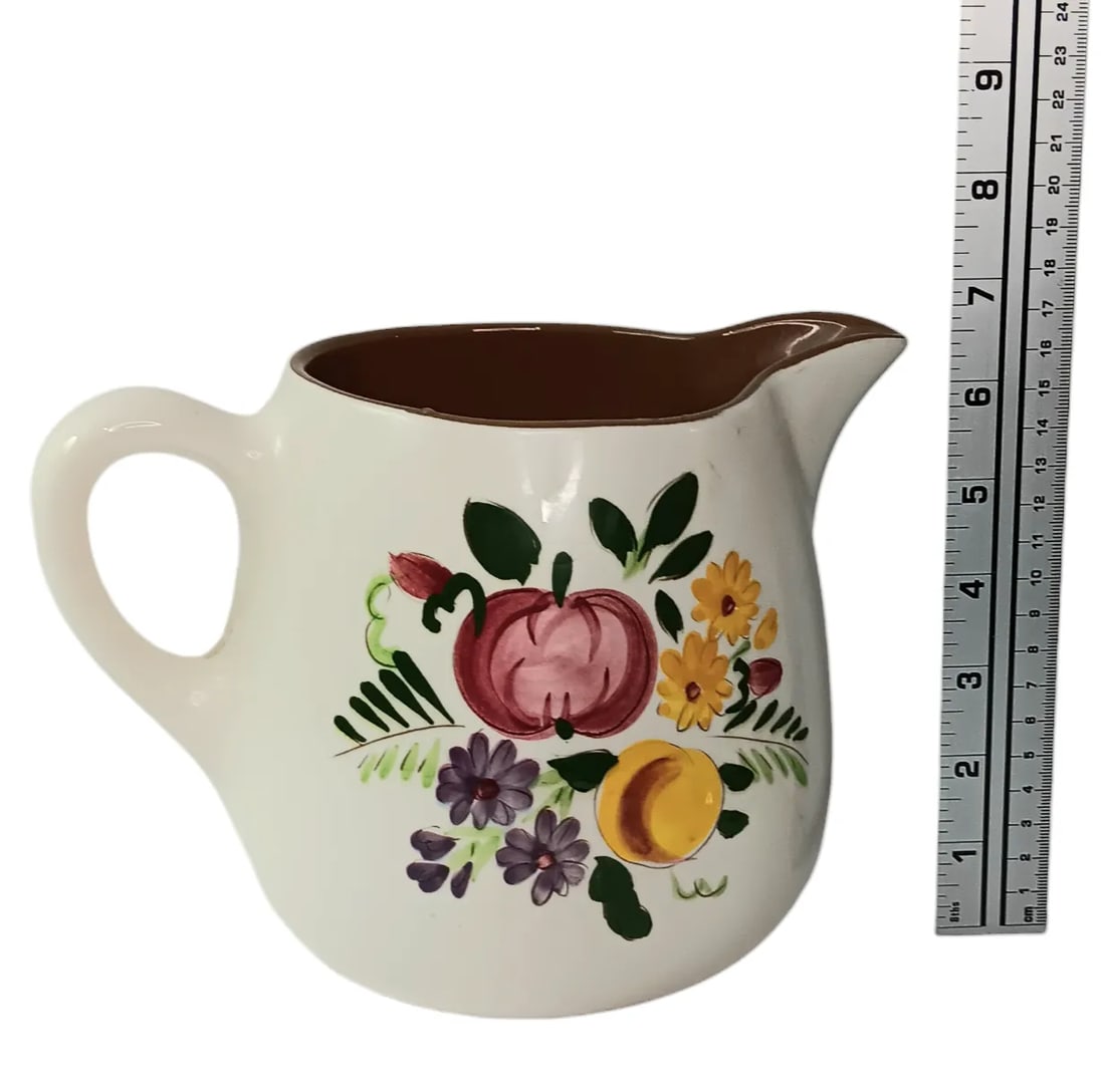 Vintage Stangl Handpainted Pitcher Fruit and Flowers - 3