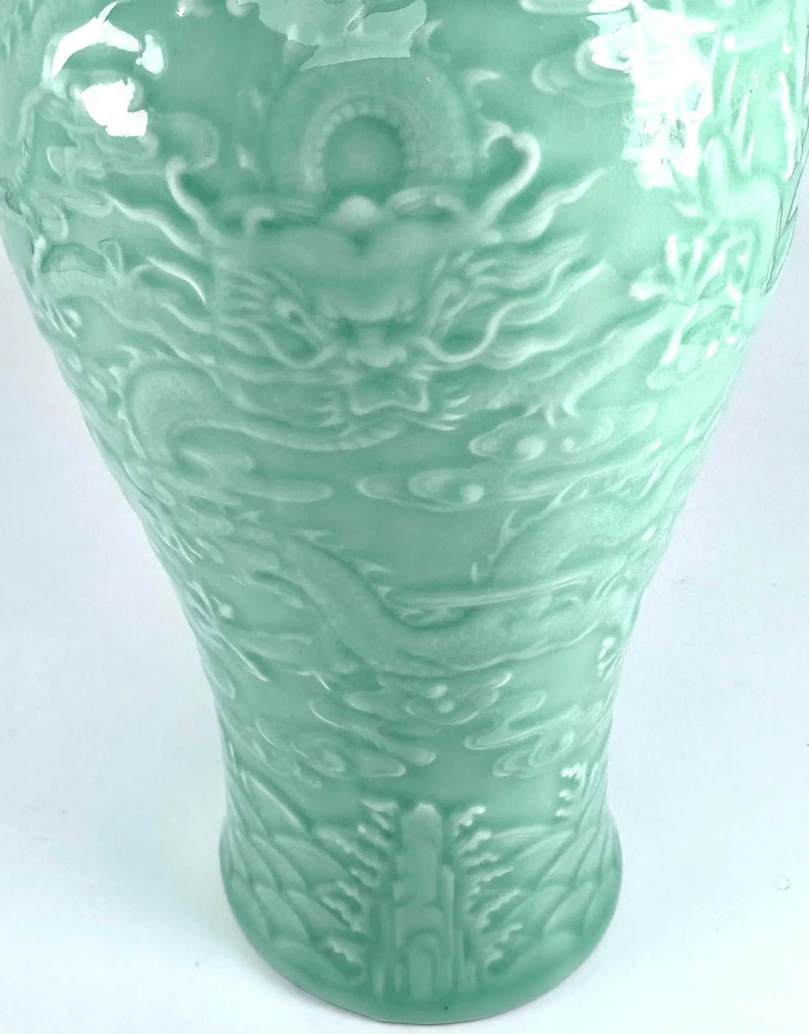 Pale Celadon Dragon Decorated Meiping Vase - 3