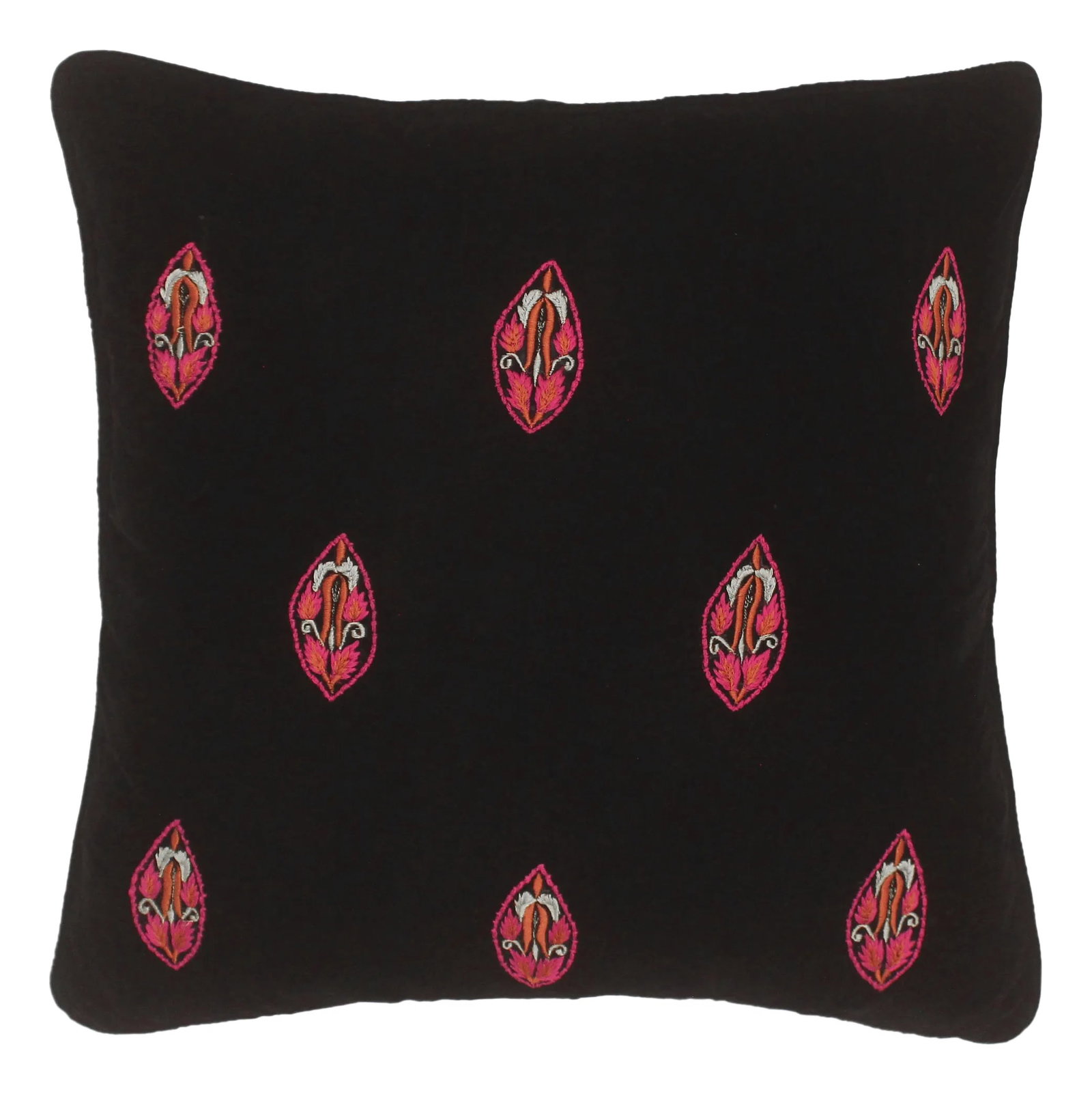 Boho Chic Flint Hand Embroidered Italian Velvet Pillow: Embellish your home with this timeless casual chic handmade pillow made with gorgeous soft luxurious Italian Velvet. Hand Embroidered pattern on classy Italian Velvet with beautiful color combination