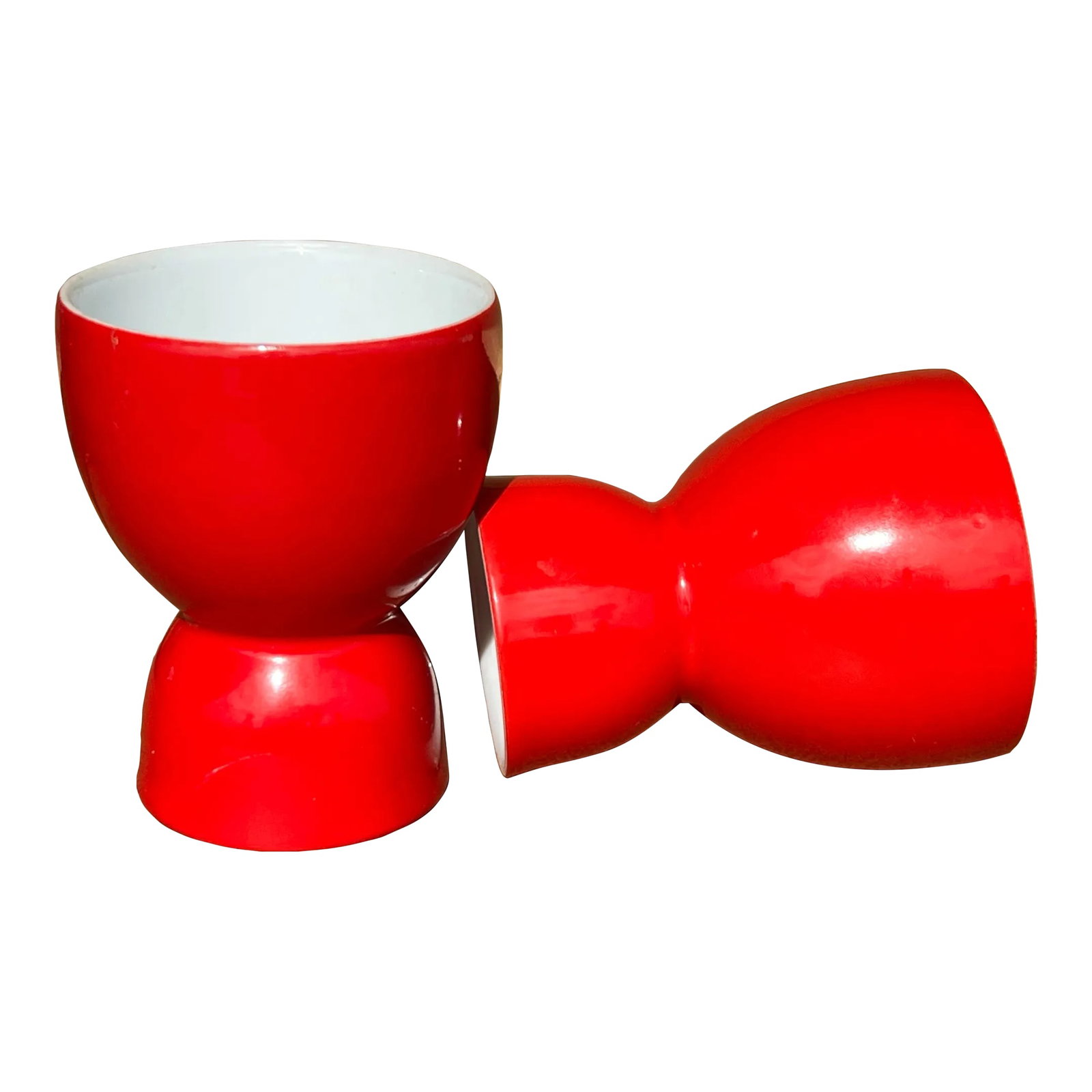 Mid Century Red Egg Cups- a Pair: Vintage orangey-red egg cup, made in Japan in the midcentury. Overall excellent condition. Condition: Alterations: Original Condition Unaltered Imperfections: Some Imperfections Condition Notes: Excel