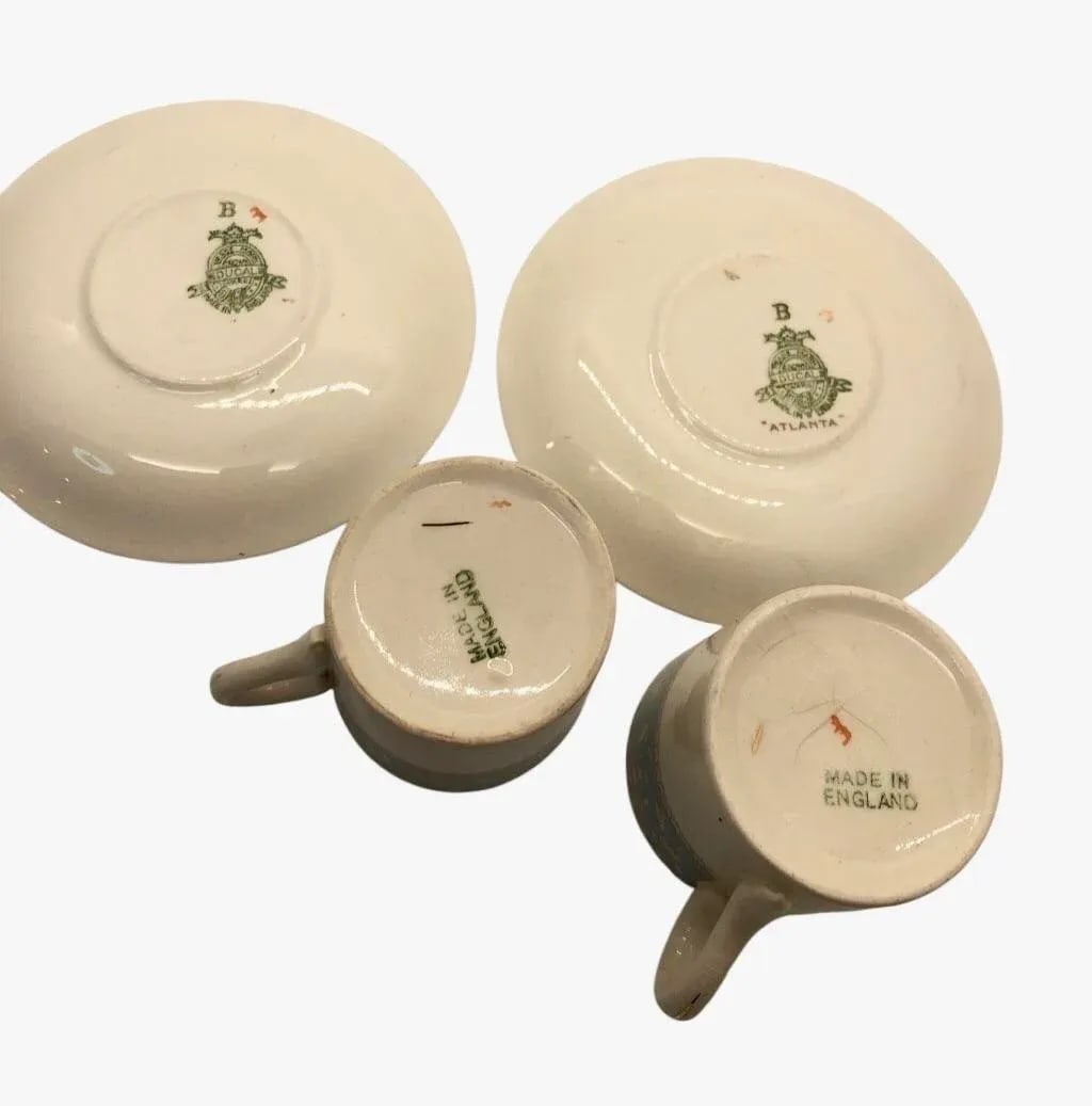 Vintage Crown Ducal Ware Pair of Demi-Tasse Tea Cups & Saucers- England "Atlanta" Pattern- 4 Pieces - 11