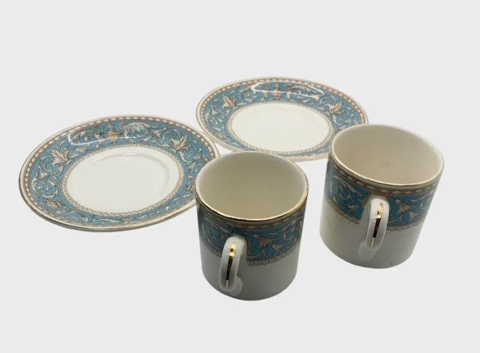 Vintage Crown Ducal Ware Pair of Demi-Tasse Tea Cups & Saucers- England "Atlanta" Pattern- 4 Pieces - 12