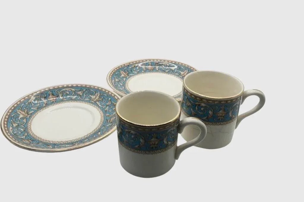Vintage Crown Ducal Ware Pair of Demi-Tasse Tea Cups & Saucers- England "Atlanta" Pattern- 4 Pieces - 4