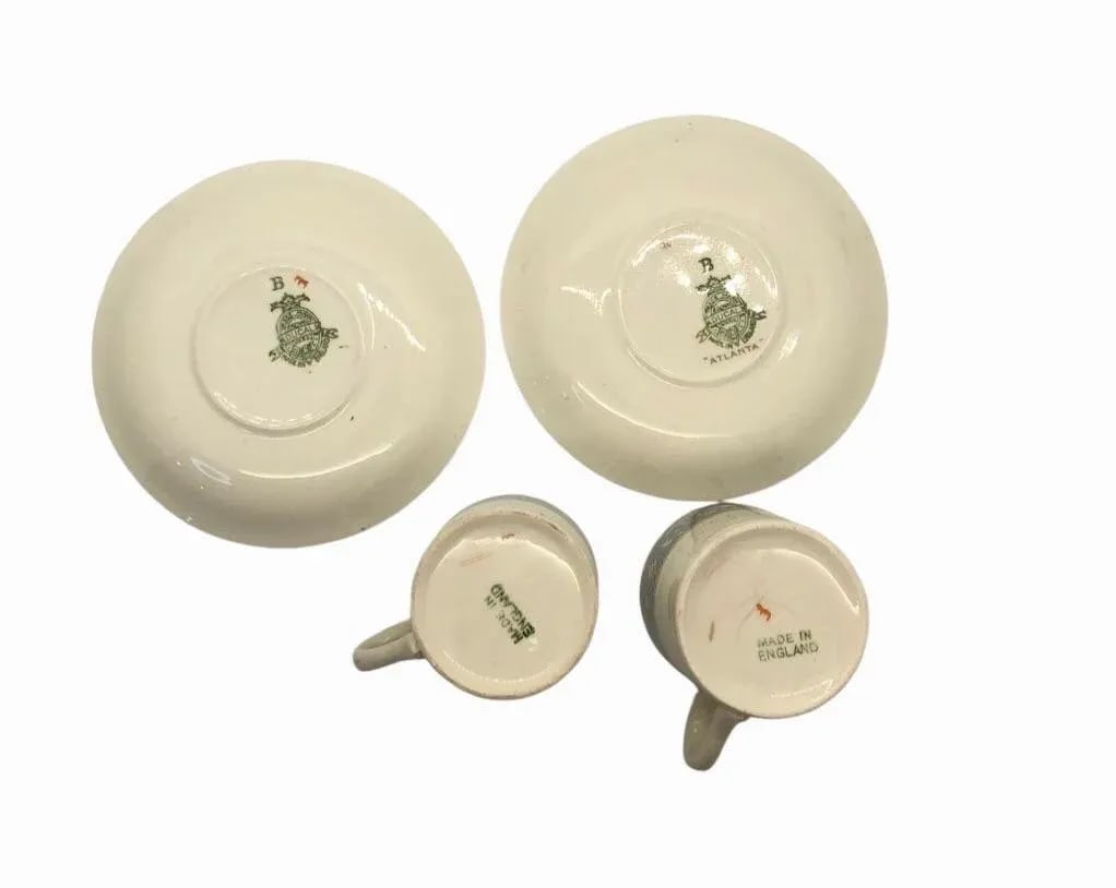 Vintage Crown Ducal Ware Pair of Demi-Tasse Tea Cups & Saucers- England "Atlanta" Pattern- 4 Pieces - 6
