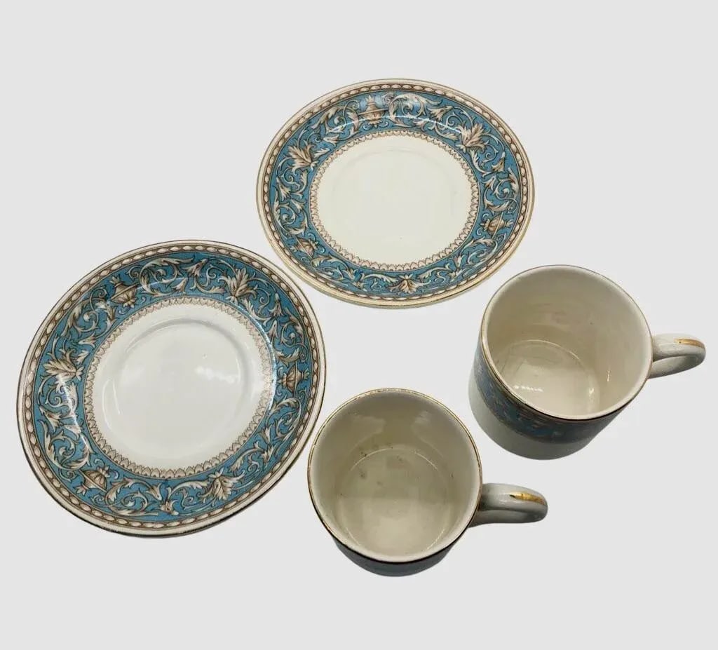 Vintage Crown Ducal Ware Pair of Demi-Tasse Tea Cups & Saucers- England "Atlanta" Pattern- 4 Pieces - 7