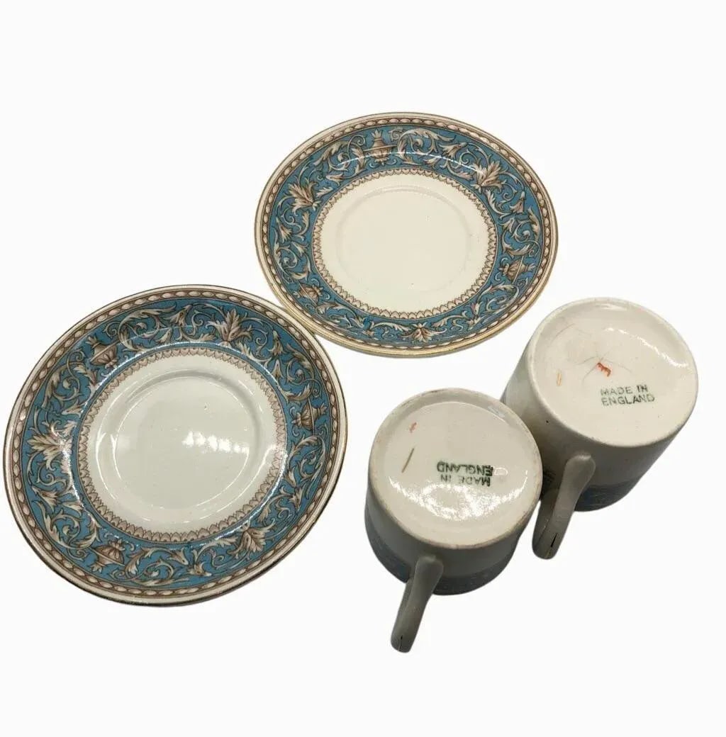 Vintage Crown Ducal Ware Pair of Demi-Tasse Tea Cups & Saucers- England "Atlanta" Pattern- 4 Pieces - 8