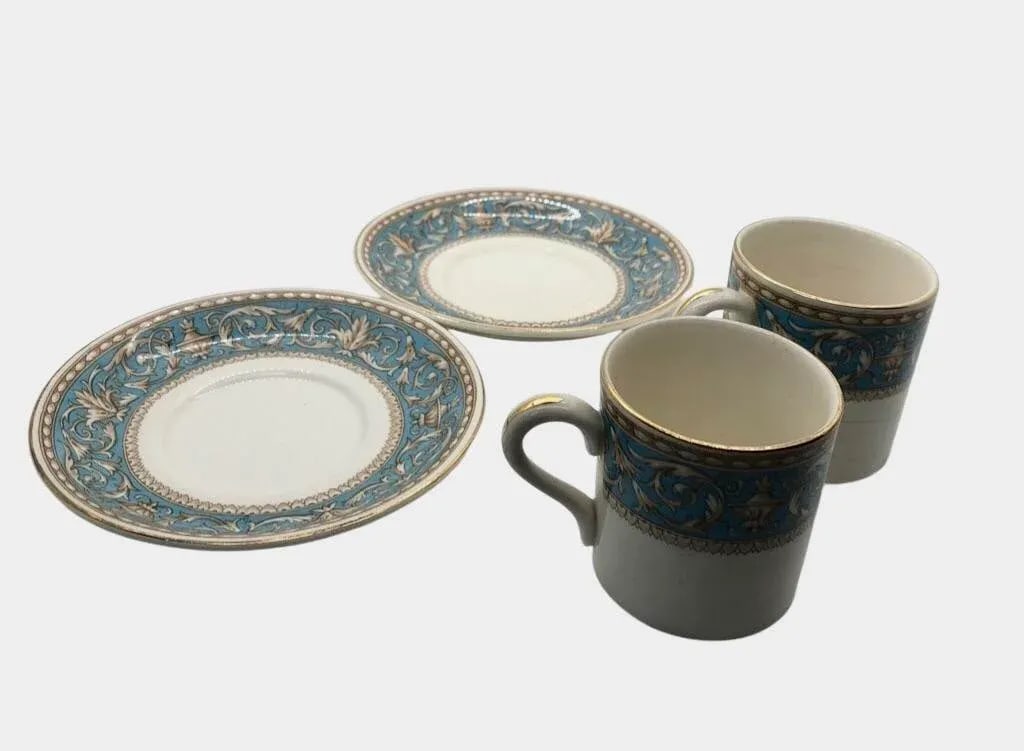Vintage Crown Ducal Ware Pair of Demi-Tasse Tea Cups & Saucers- England "Atlanta" Pattern- 4 Pieces - 9