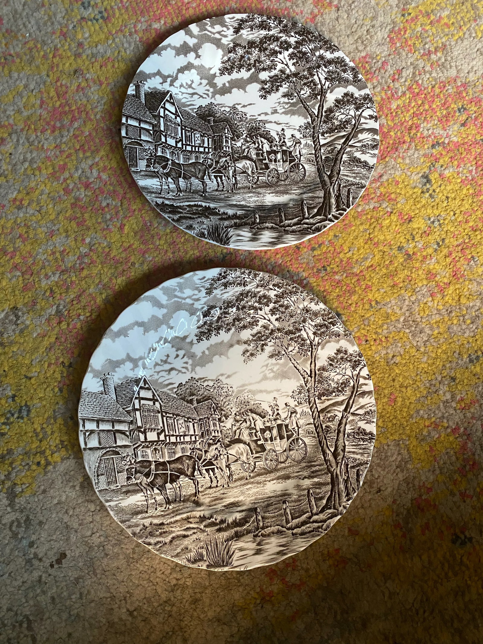 Vintage Myott Staffordshire Royal Mail Brown & Whit Dinner Plates- Set of 2 - 7