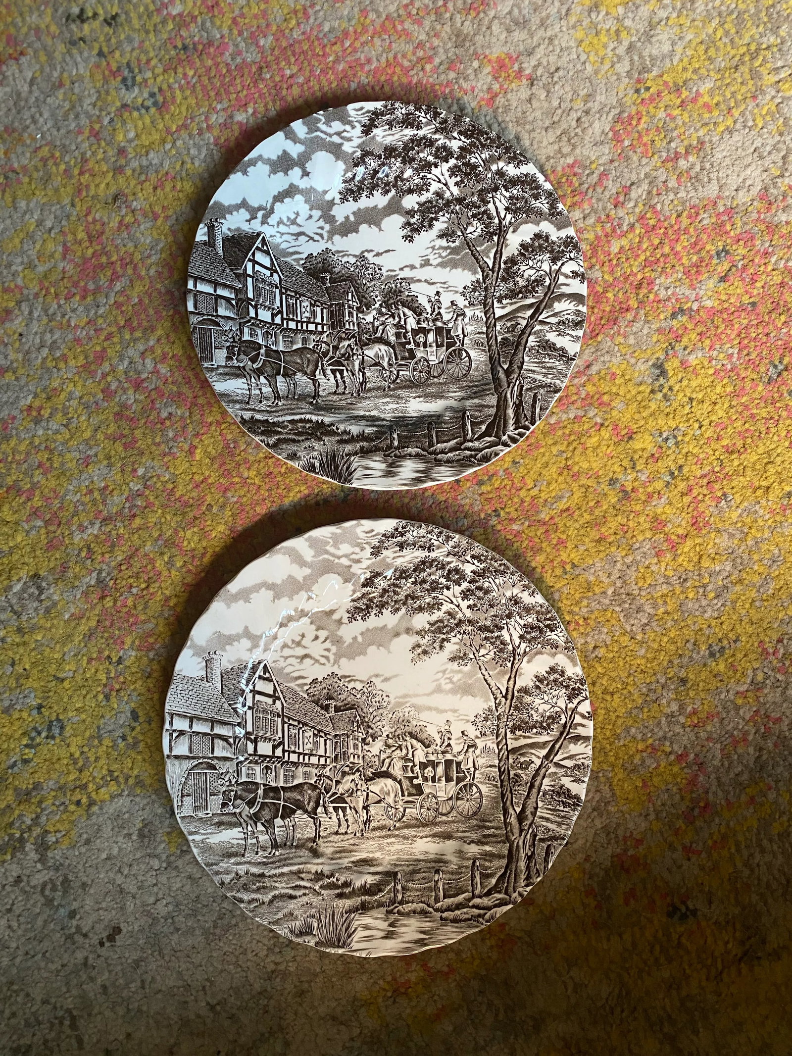Vintage Myott Staffordshire Royal Mail Brown & Whit Dinner Plates- Set of 2 - 8