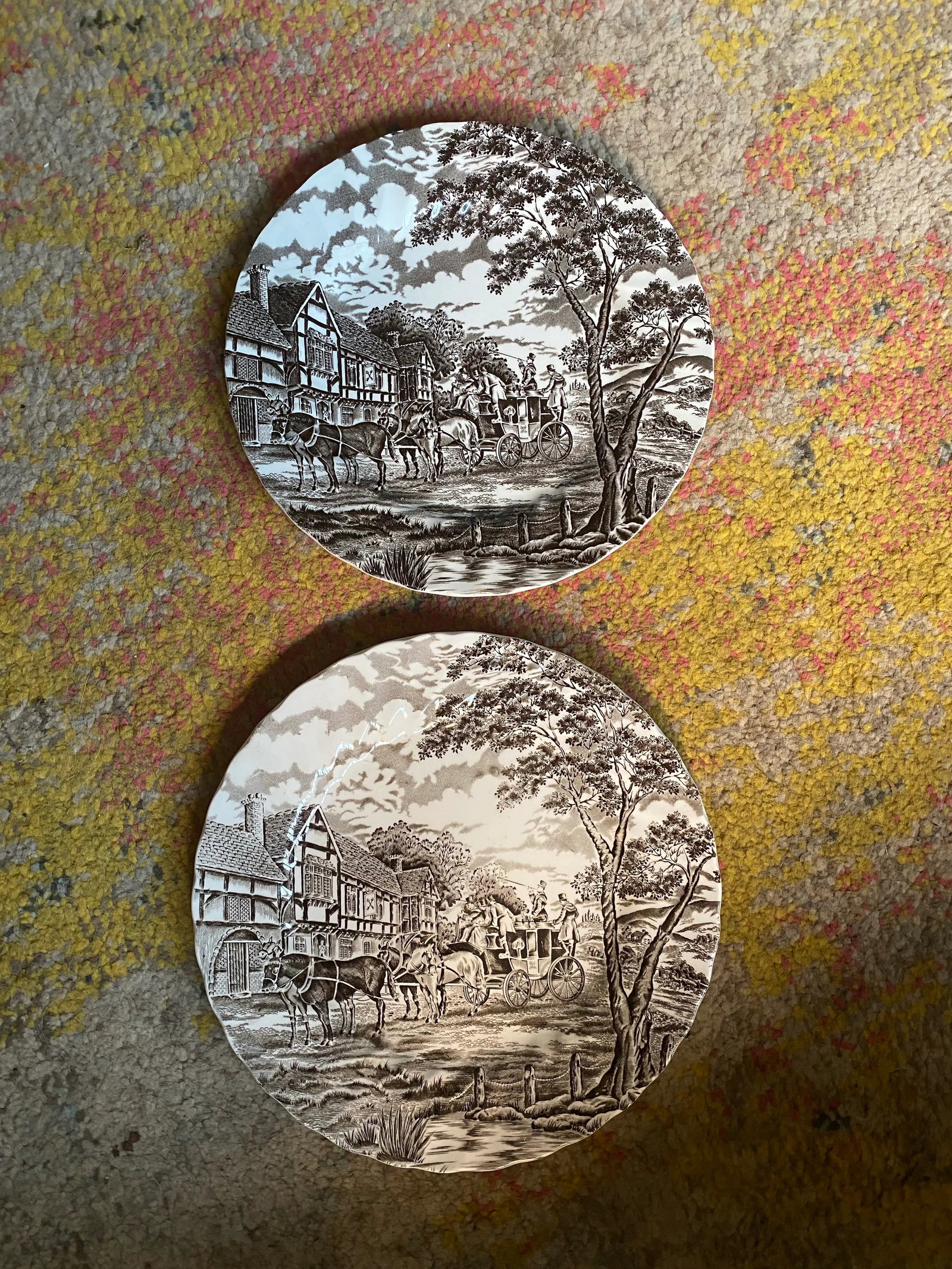 Vintage Myott Staffordshire Royal Mail Brown & Whit Dinner Plates- Set of 2 - 9